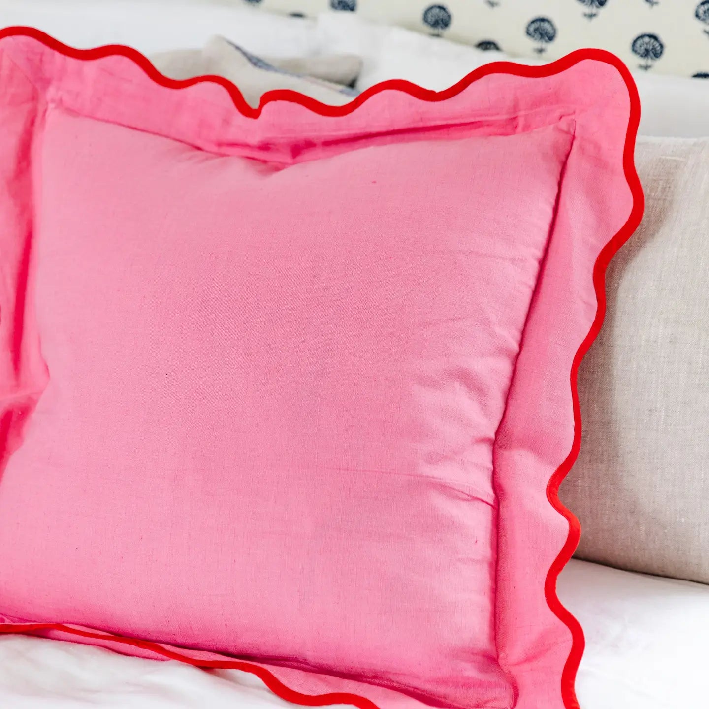 Farrah Pink and Red Scalloped Pillow