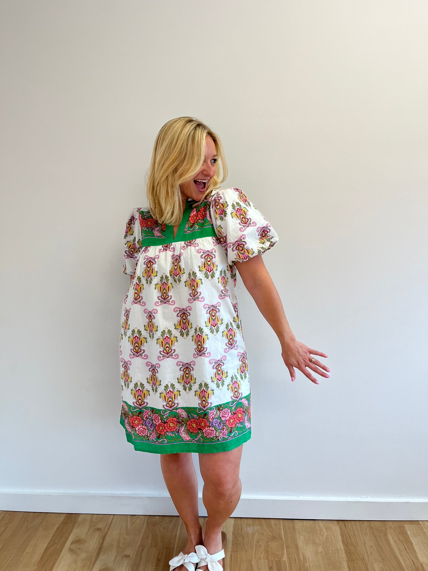 Bessie White Block Print Dress