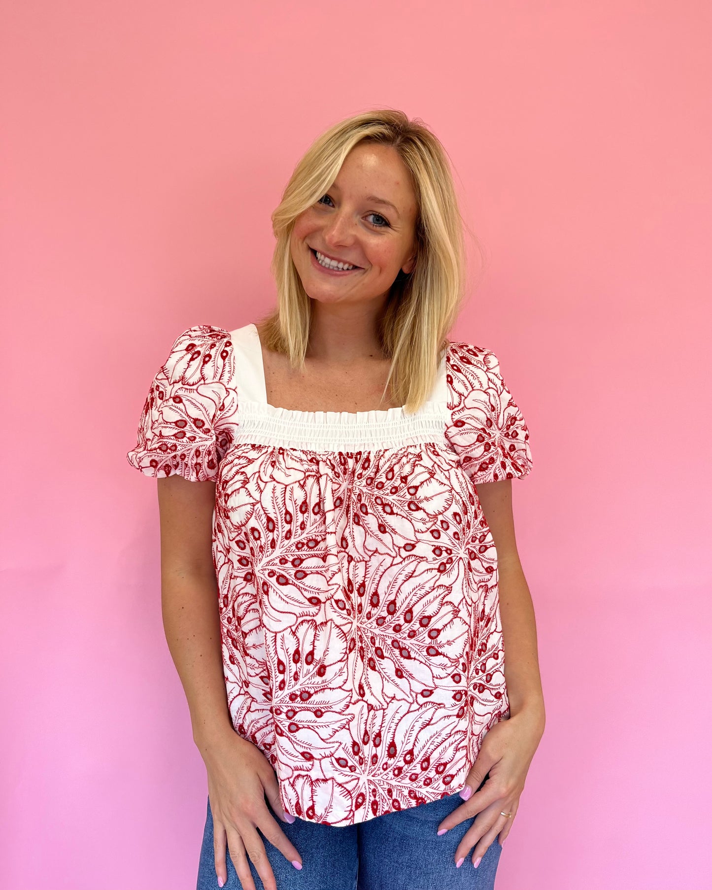 Jessica Red Eyelet Top