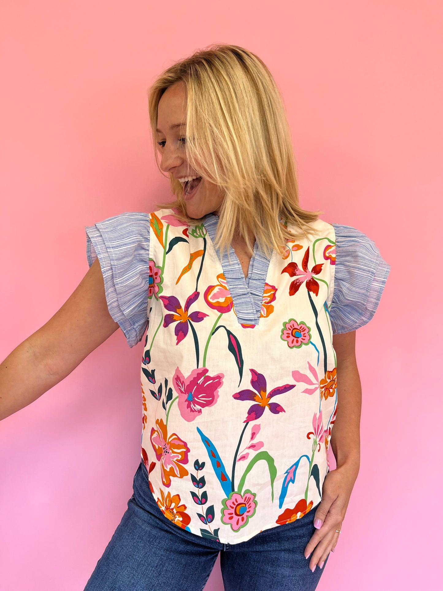 Brittany Floral Flutter Sleeve Top