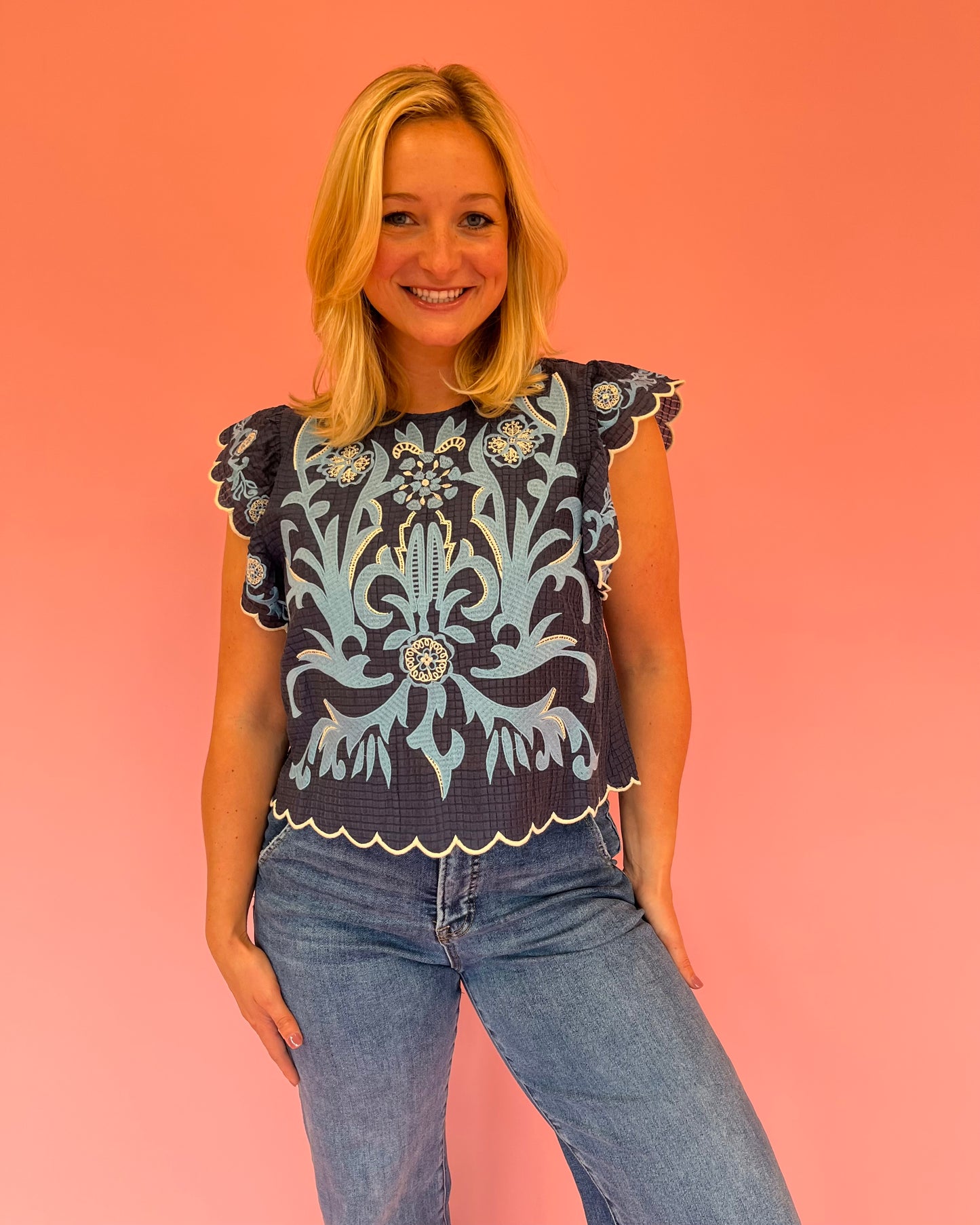 Jamie Blue Embroidered Top