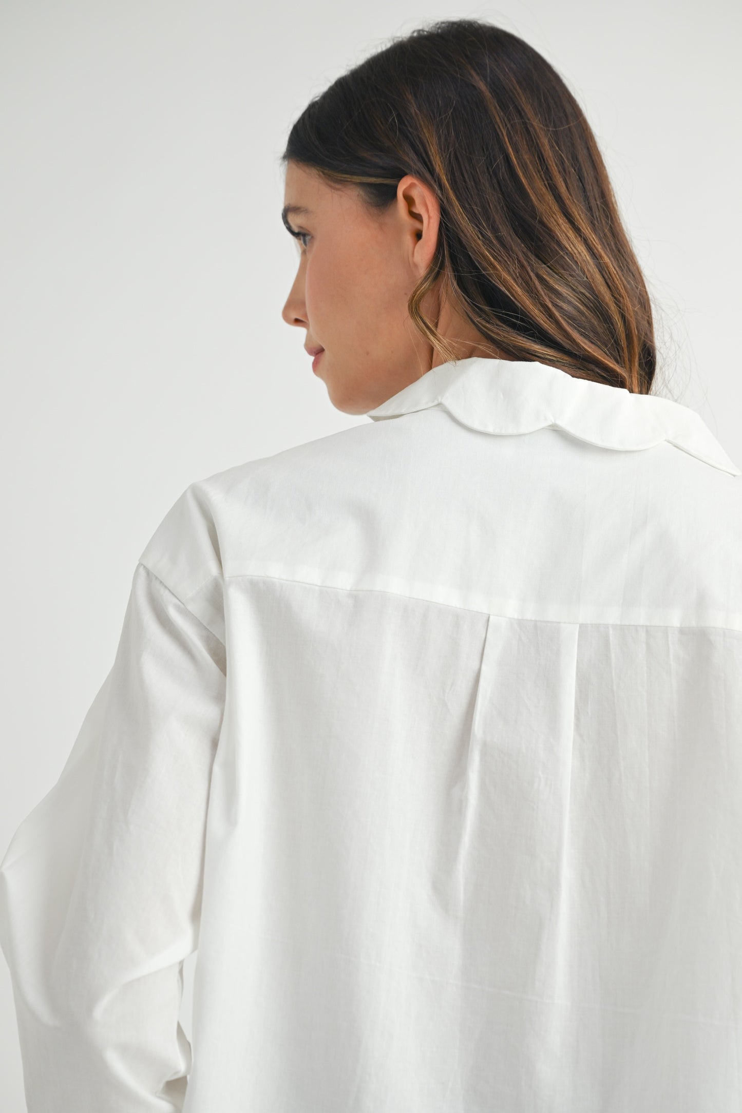Zoey White Scalloped Button Down