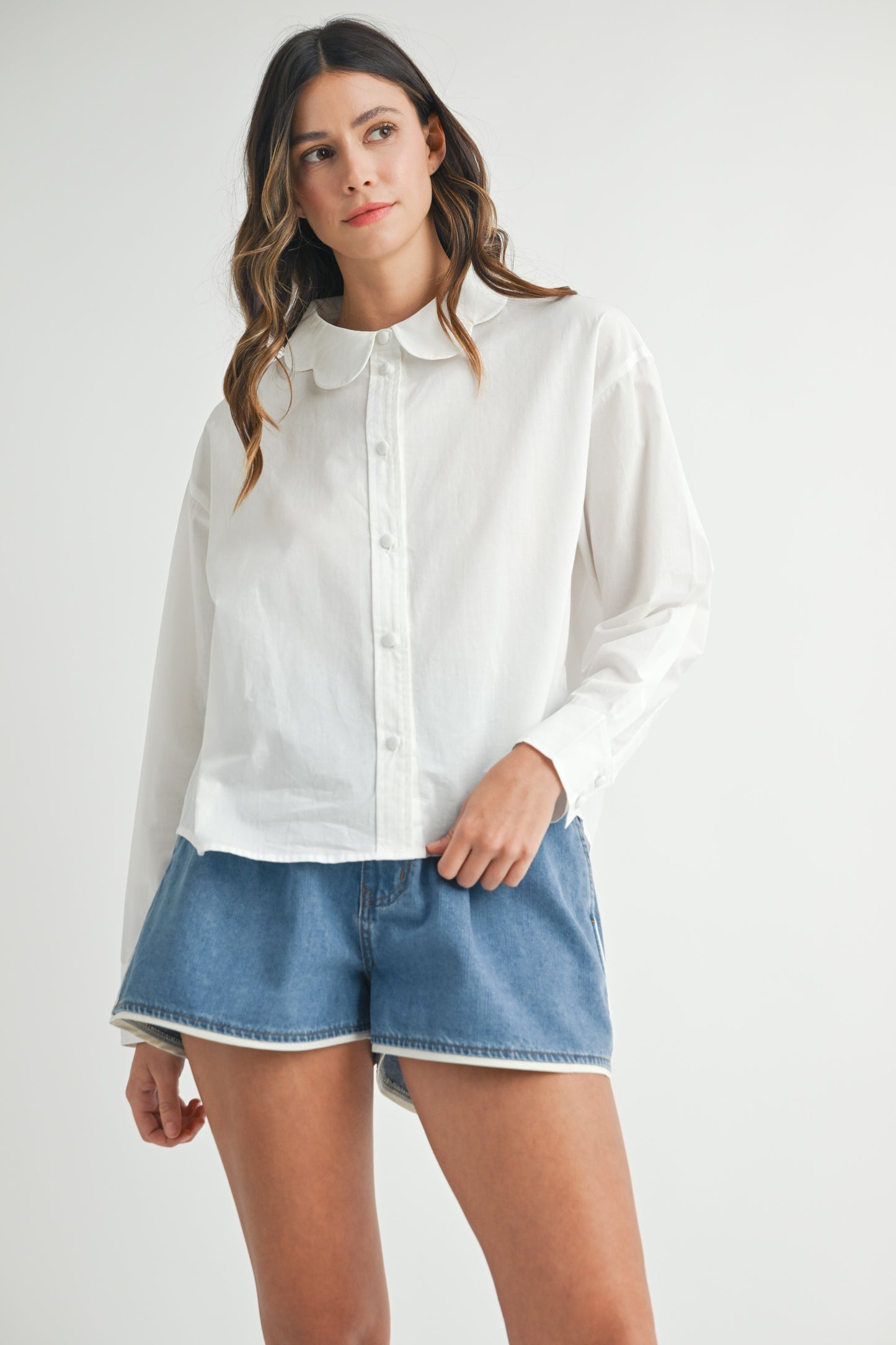Zoey White Scalloped Button Down