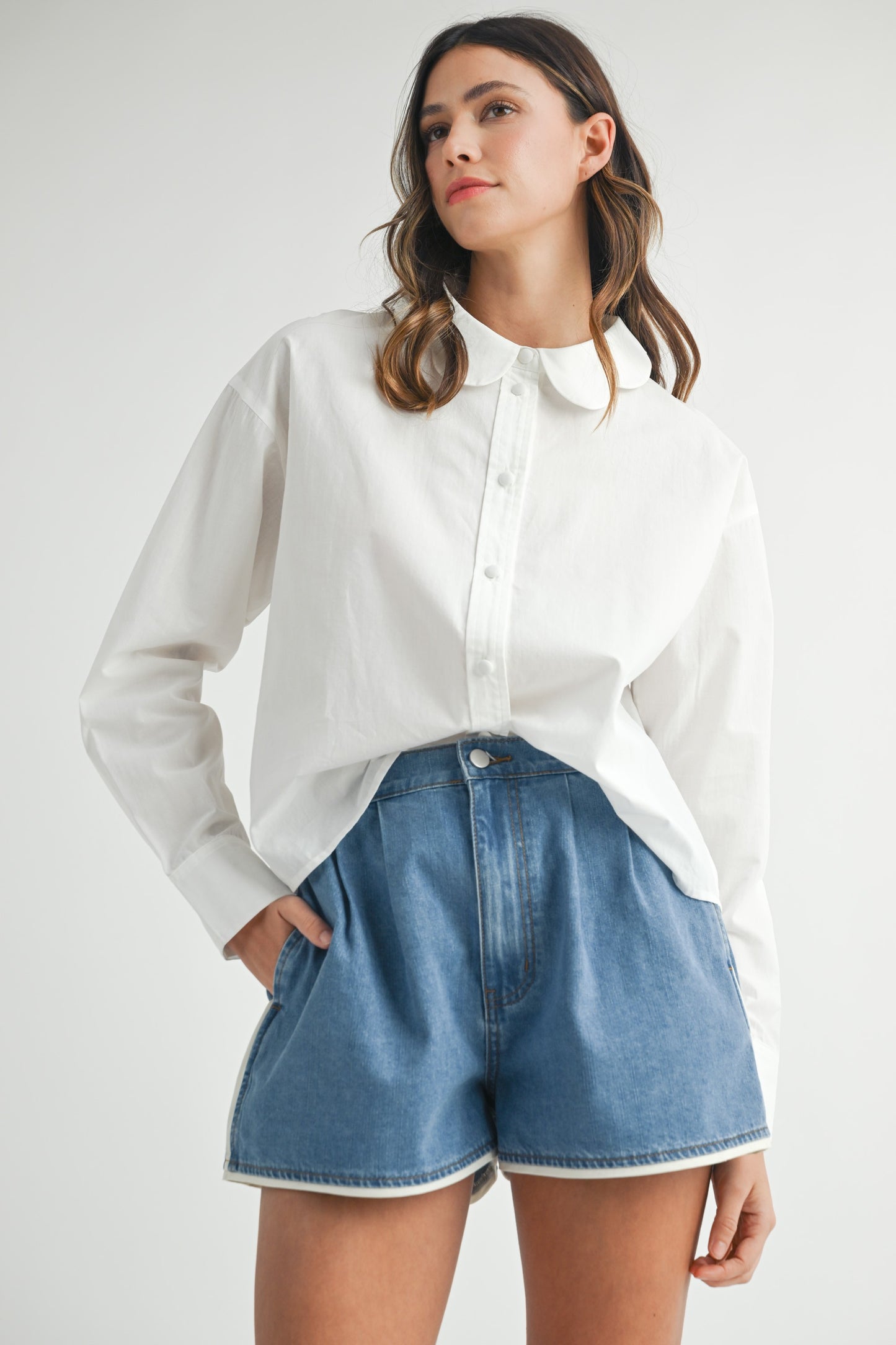 Zoey White Scalloped Button Down