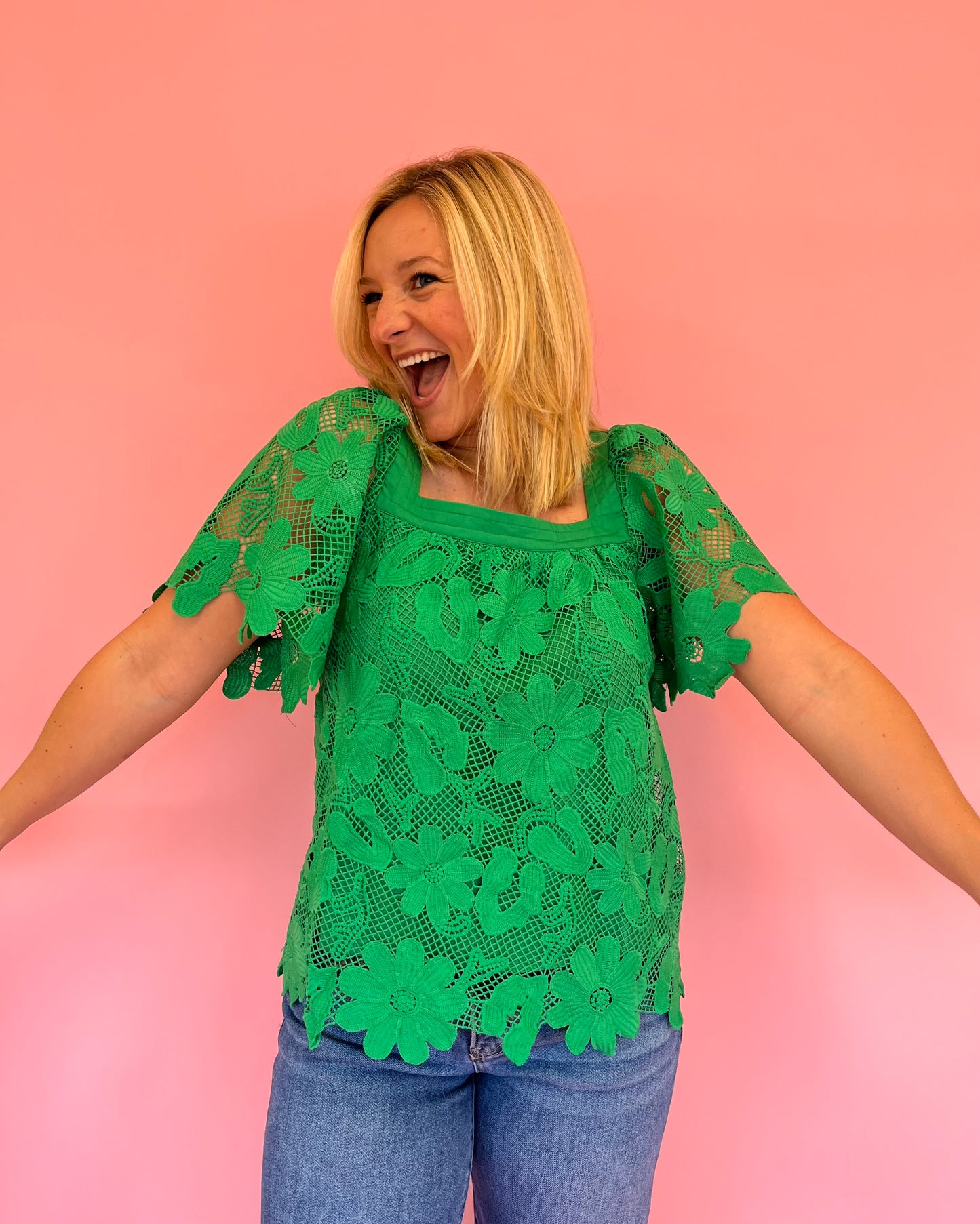 Hope Green Floral Lace Top