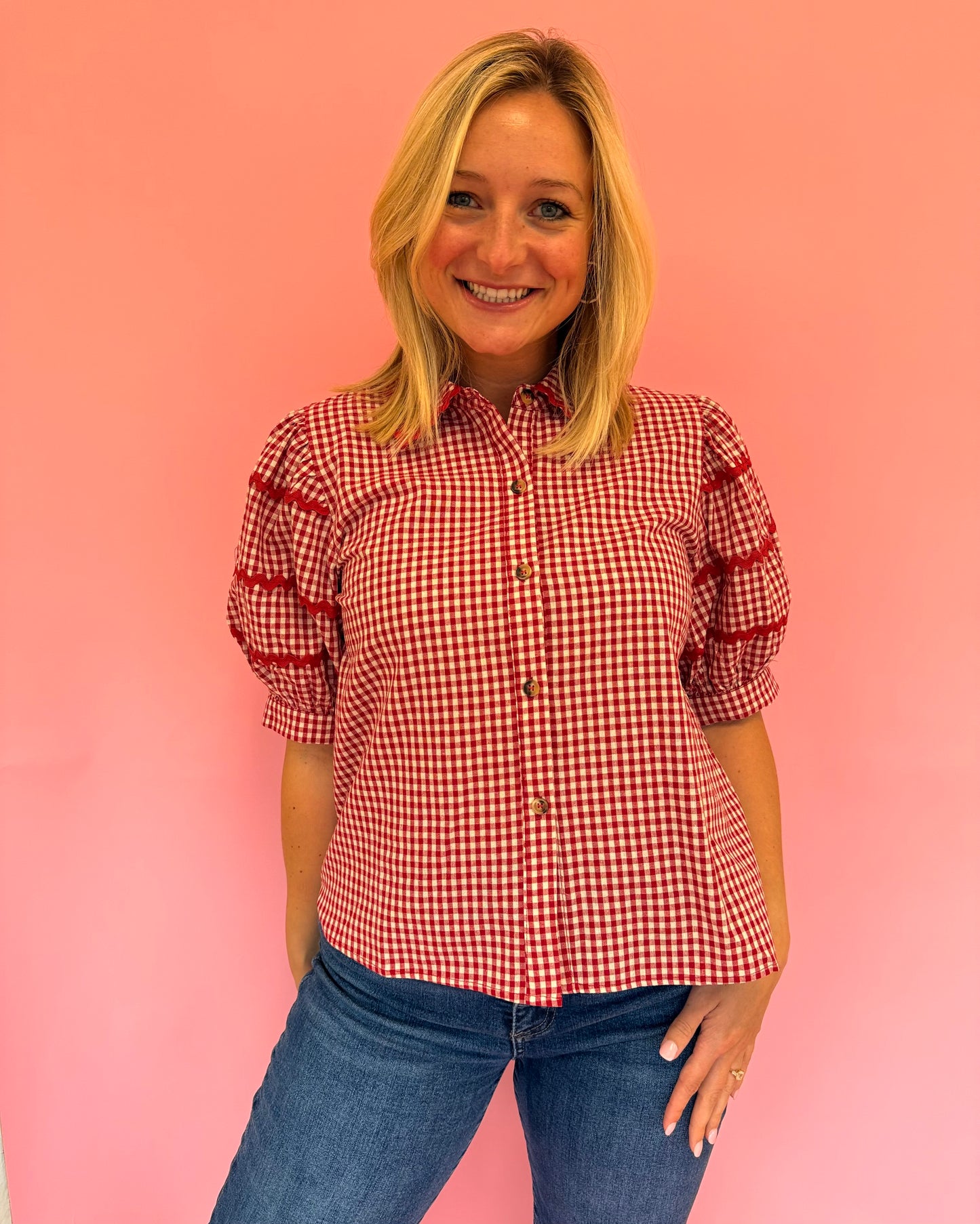 Amy Red Gingham Top