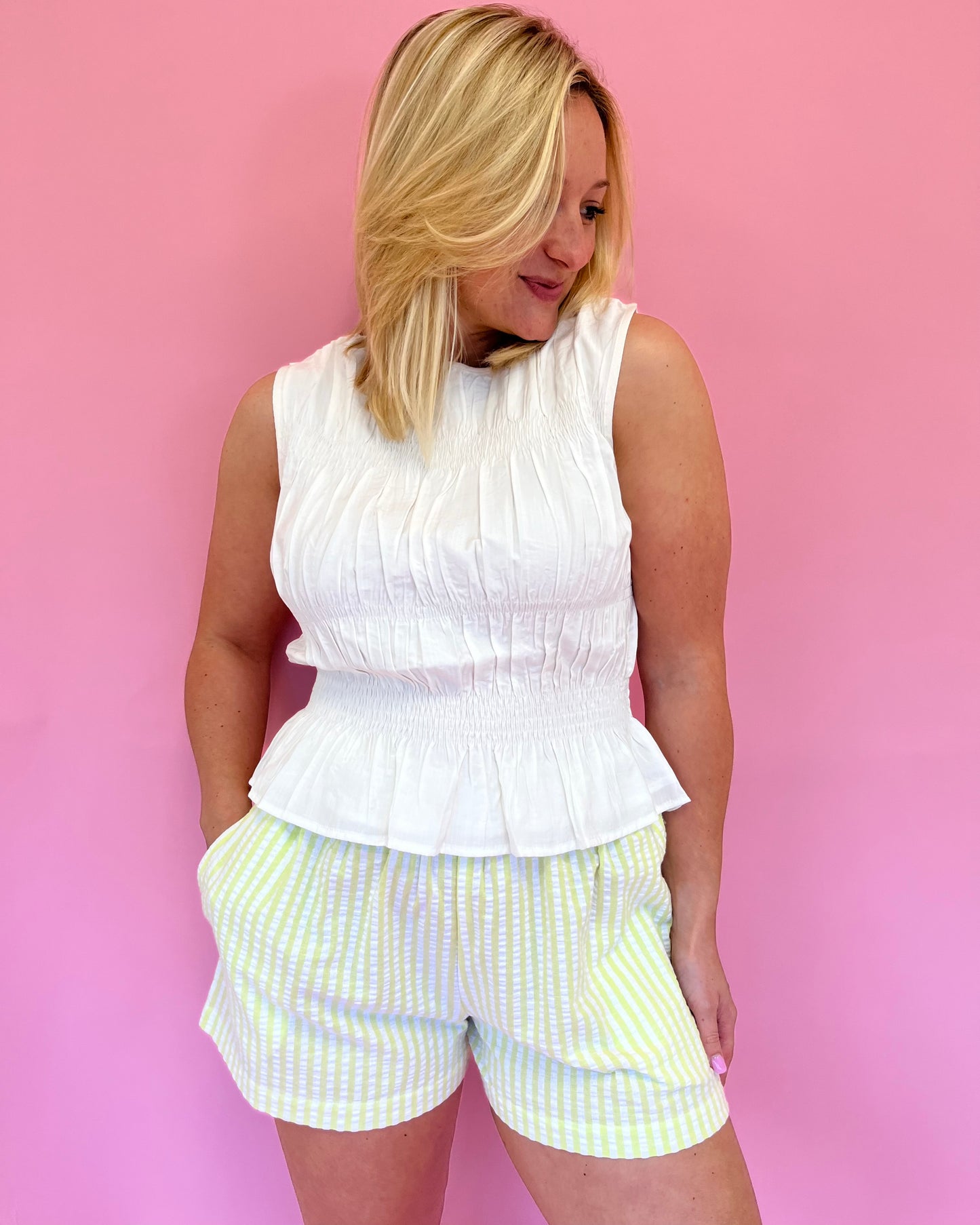 Cassie Lime Seersucker Shorts