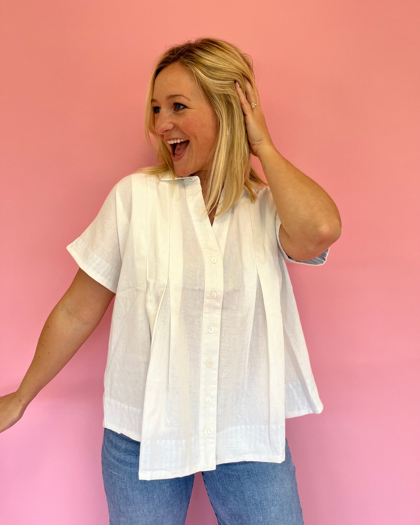 Stacy White Button Down Top