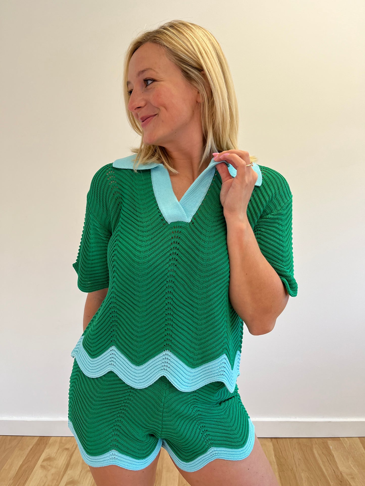 Mariah Green Scallop Knit Shorts