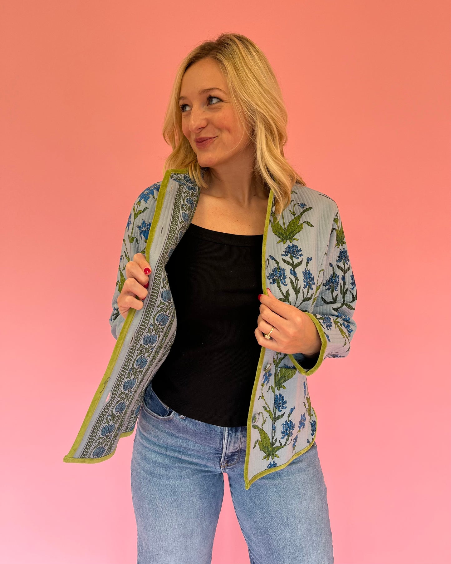 Iris Velvet Trim Quilted Jacket