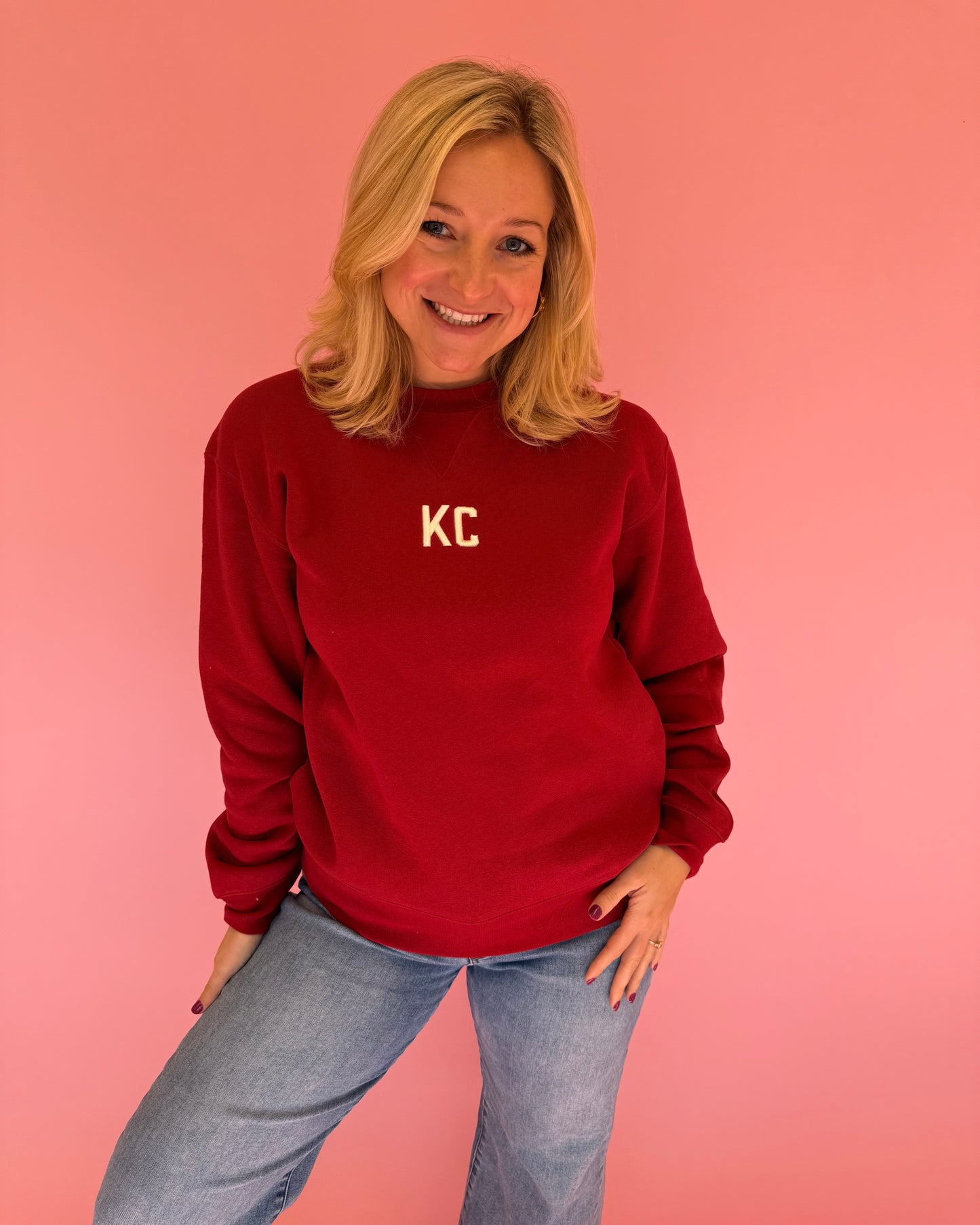 Block KC Embroidered Crew - Red