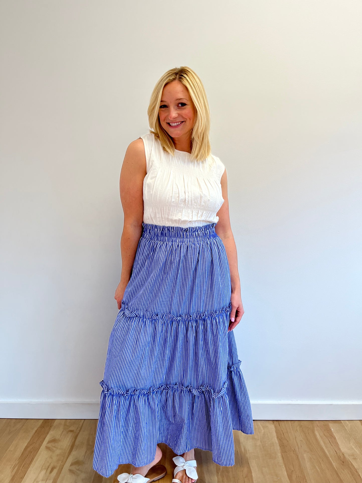 Emery Blue and White Stripe Skirt
