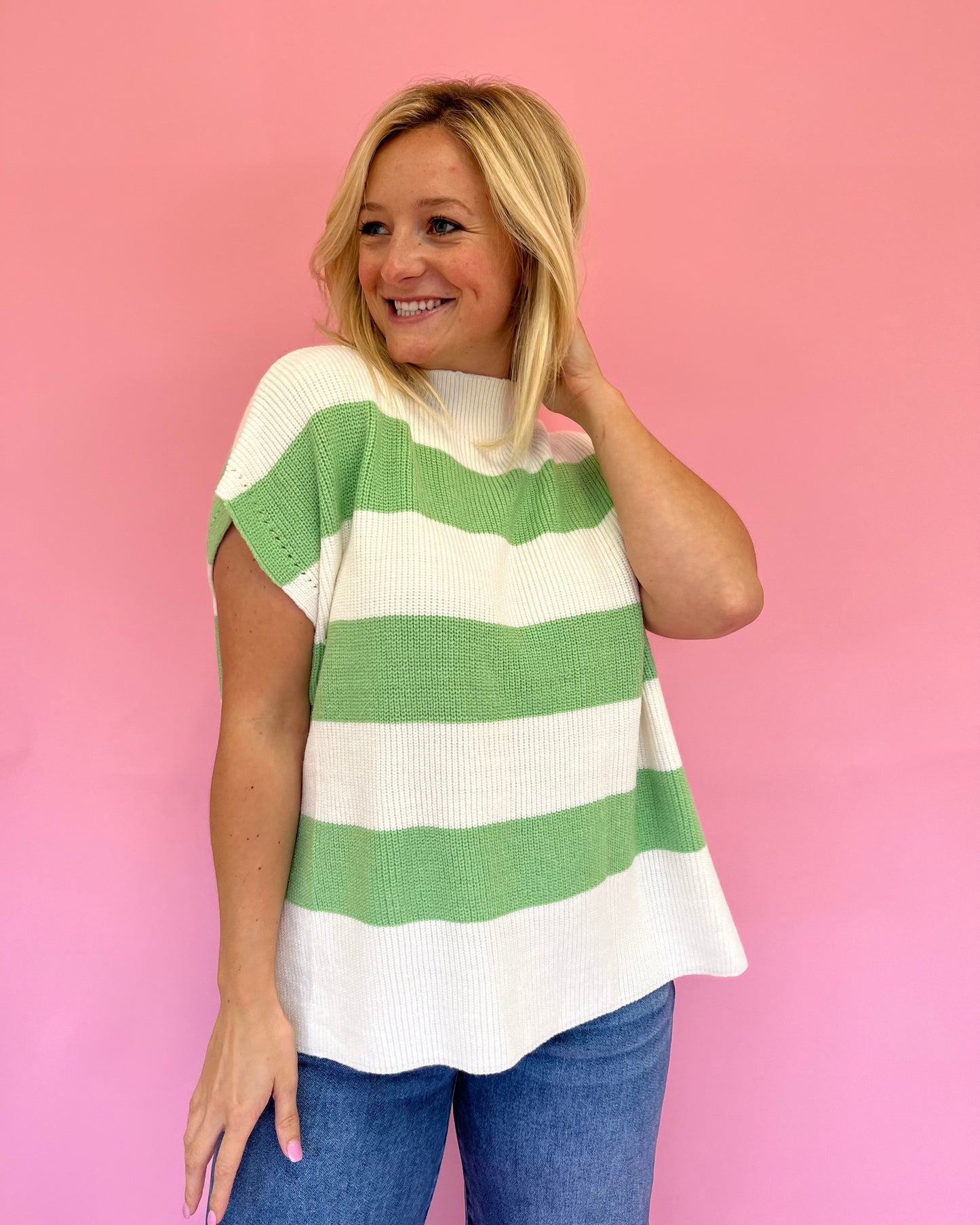 Hannah Green Stripe Knit Top