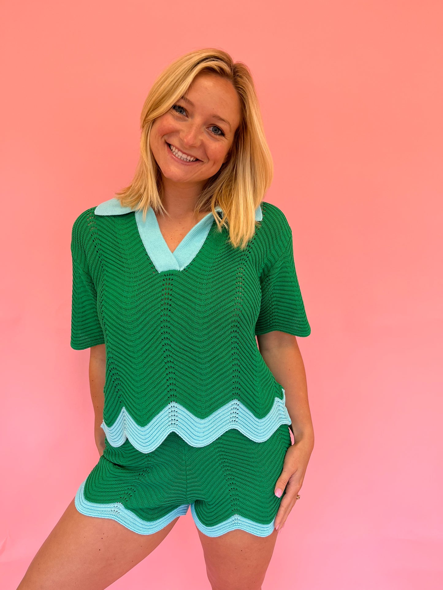 Mariah Green Scallop Knit Shorts