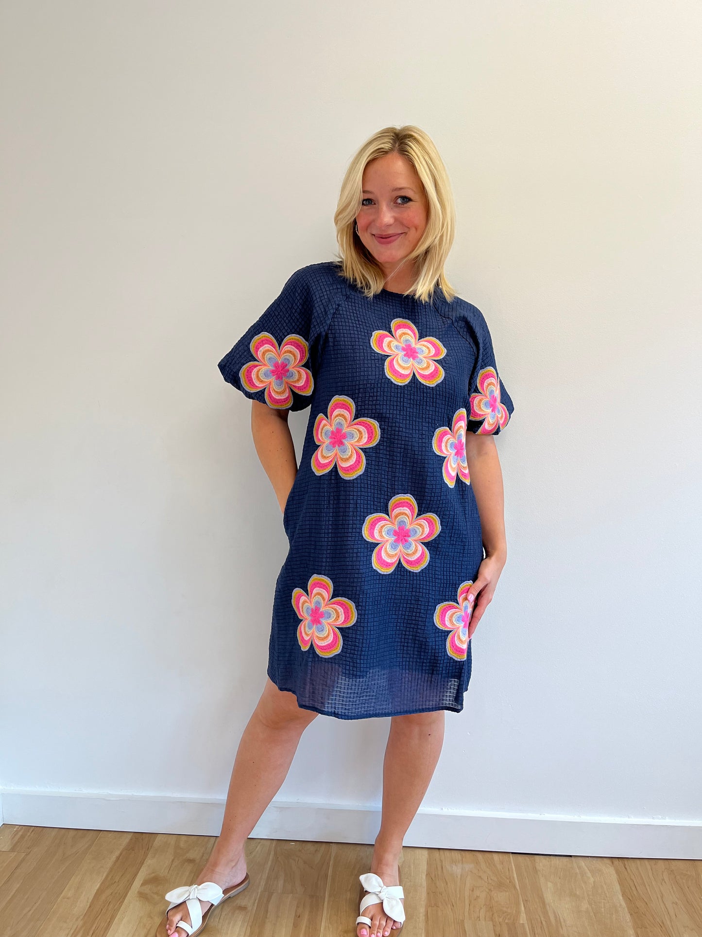 Taylor Navy Embroidered Flower Dress