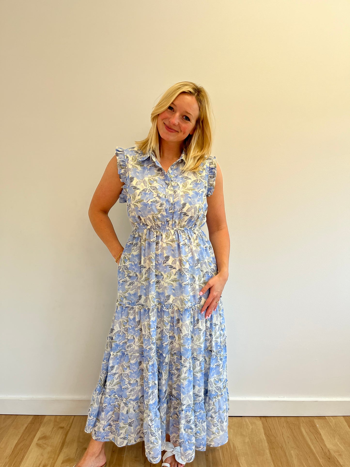 Noelle Blue Floral Midi Dress
