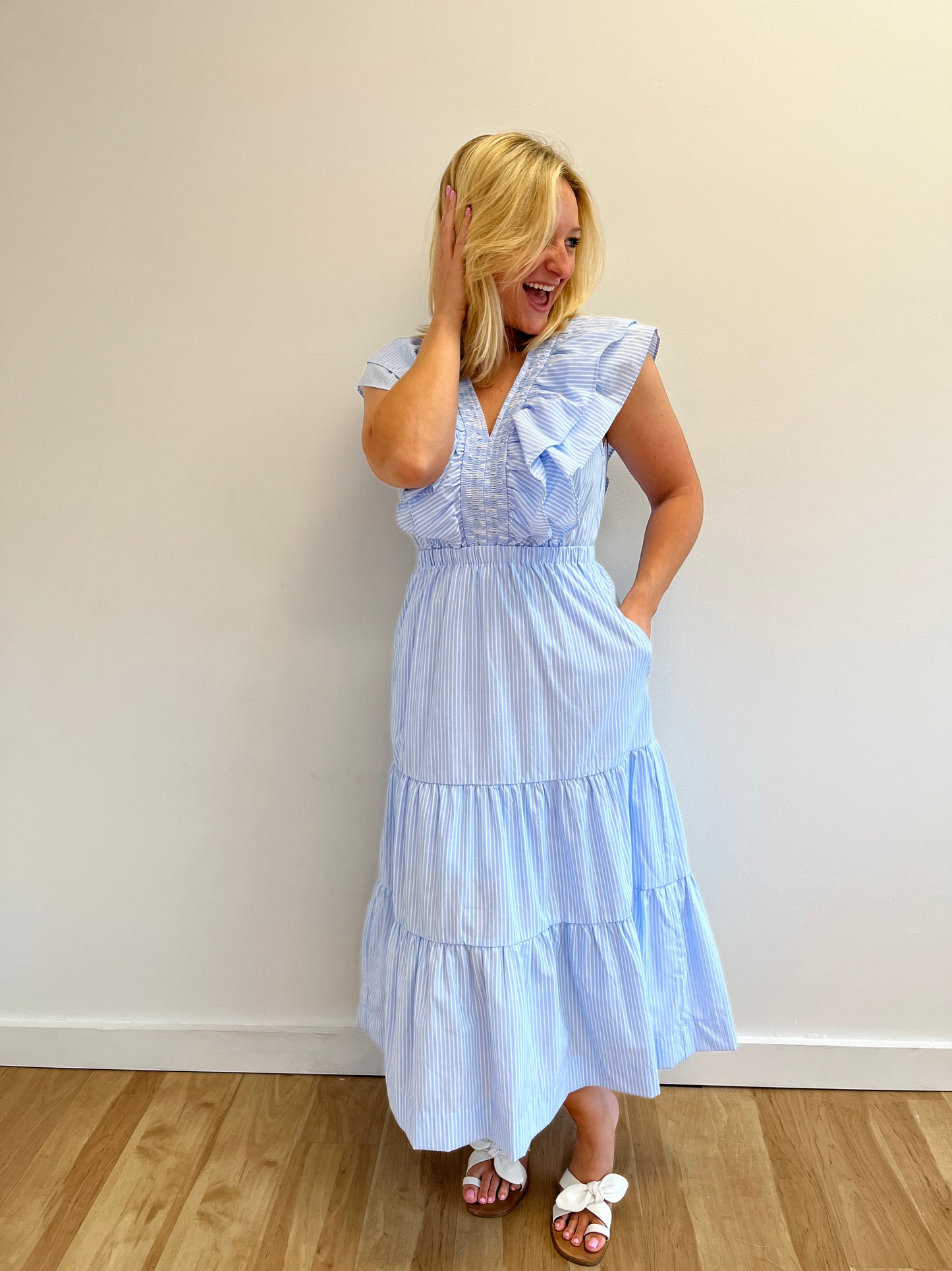Elaine Blue and White Stripe Dress