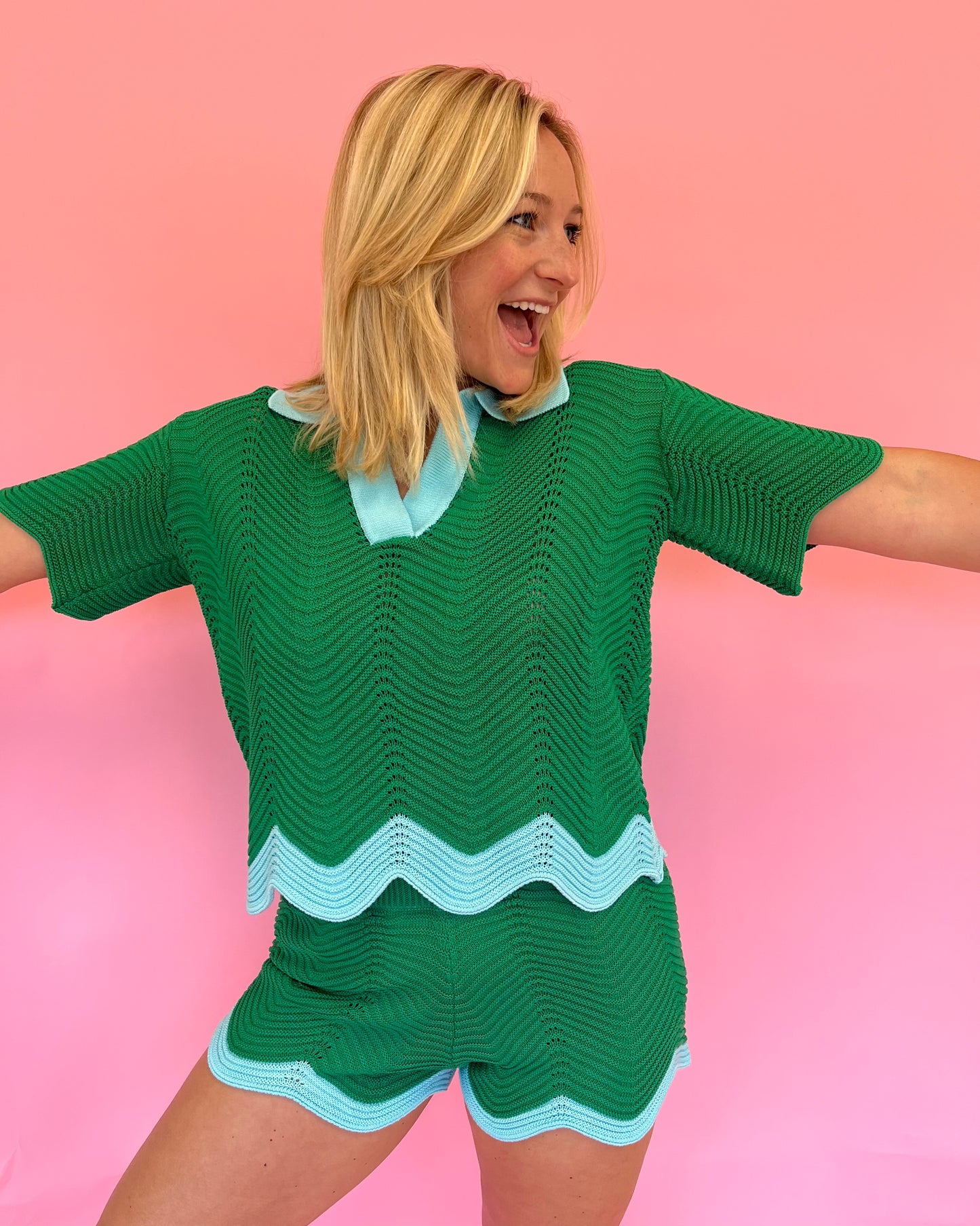 Mariah Green Scallop Knit Shorts