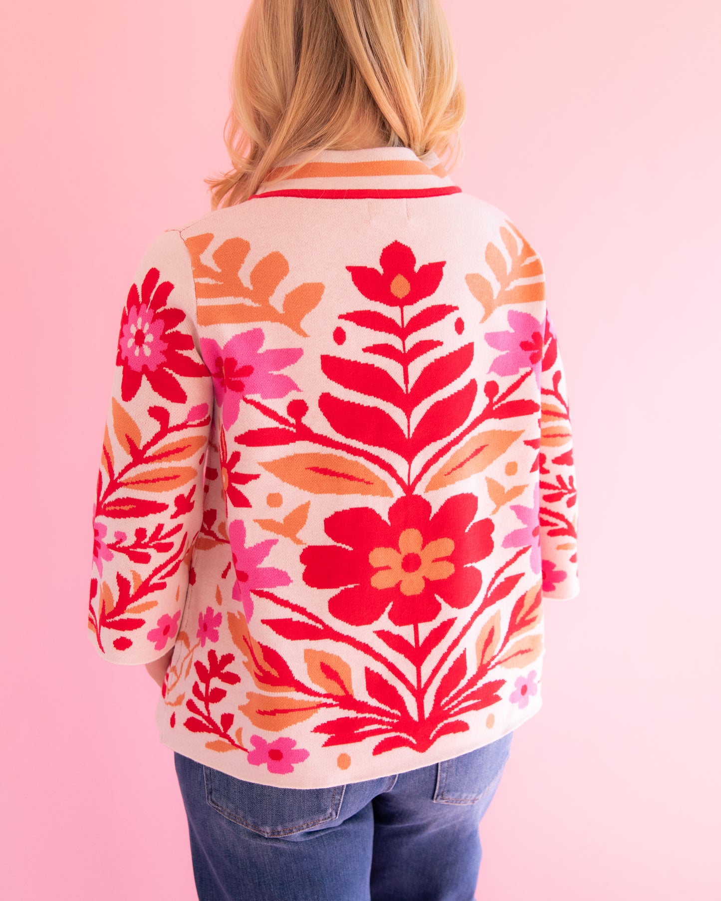 Scarlet Pink Floral Mock Neck Sweater