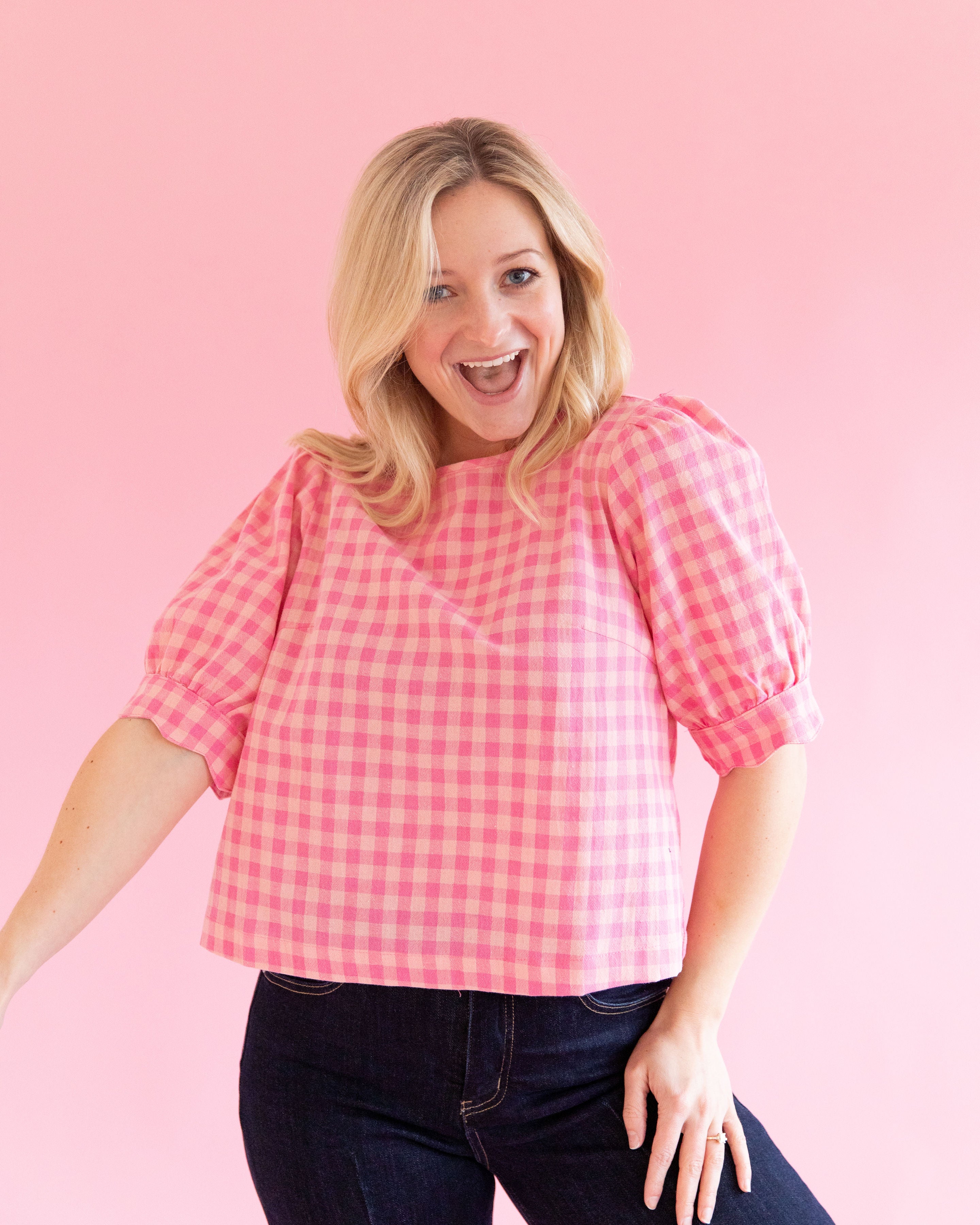 Ali Pink Gingham Top – The Tailored Goose