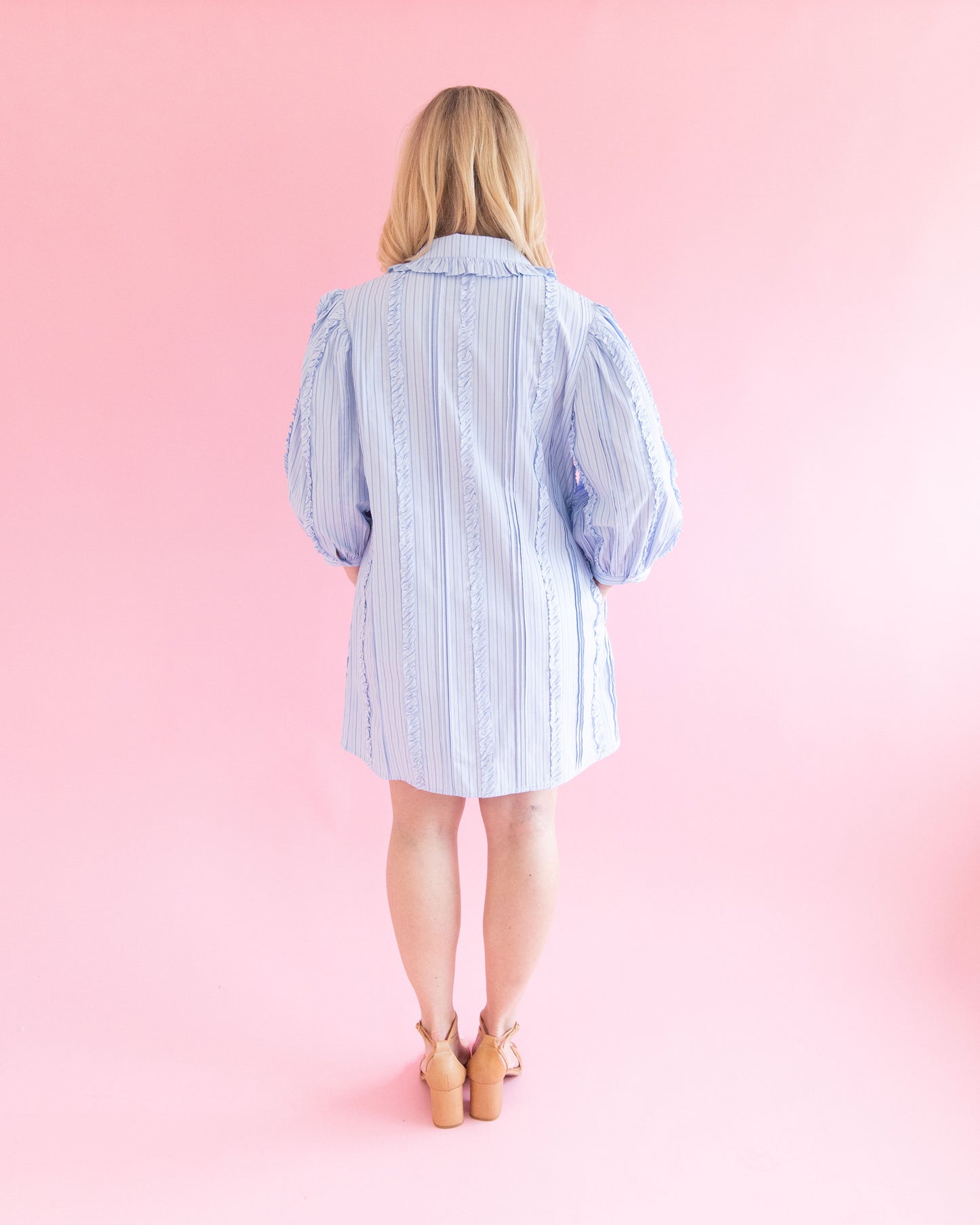 Nellie Blue Stripe Ruffle Detail Dress