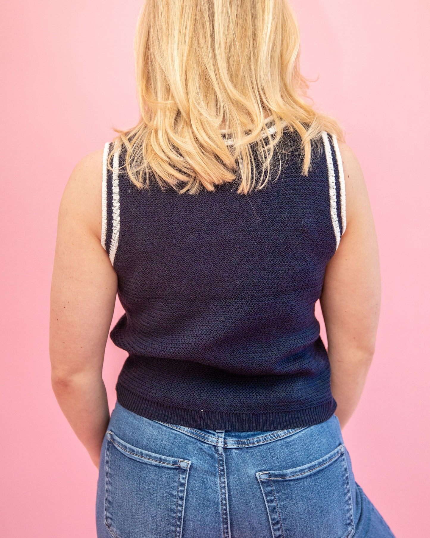 Hazel Navy Crochet Sleeveless Top