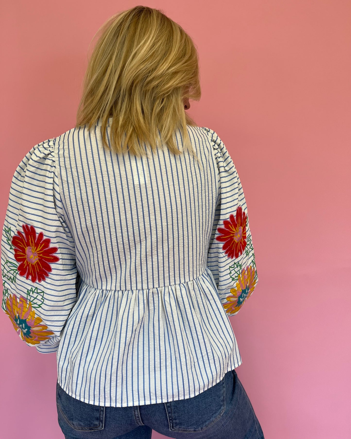 Beverly Blue Stripe Floral Top
