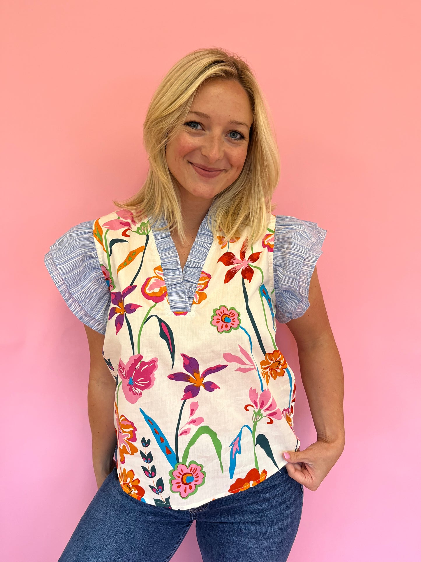 Brittany Floral Flutter Sleeve Top