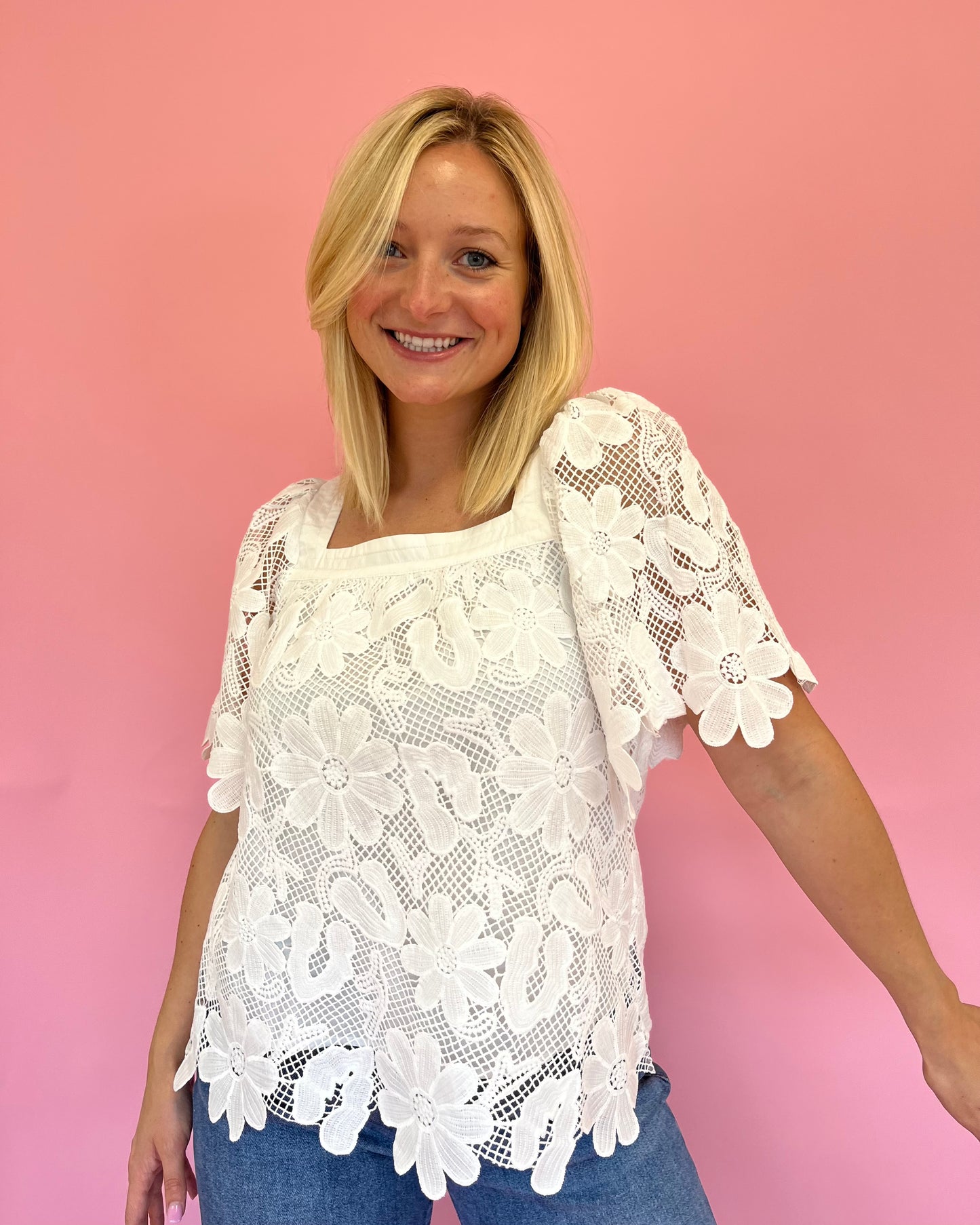 Hope White Floral Lace Top