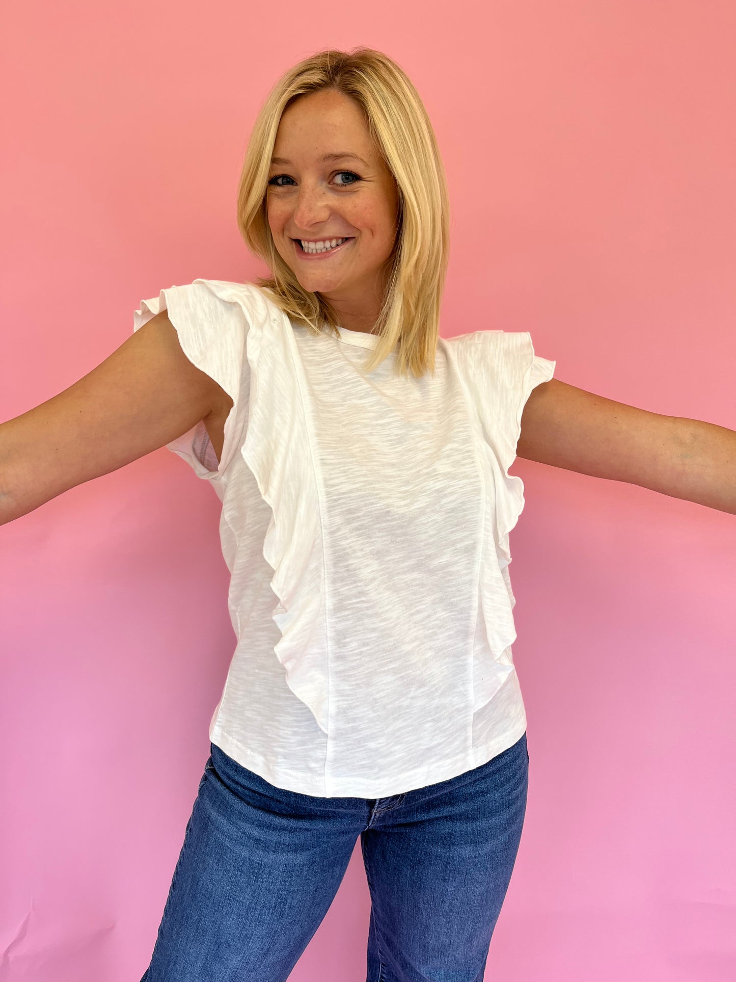 Emily White Flutter Sleeve Top