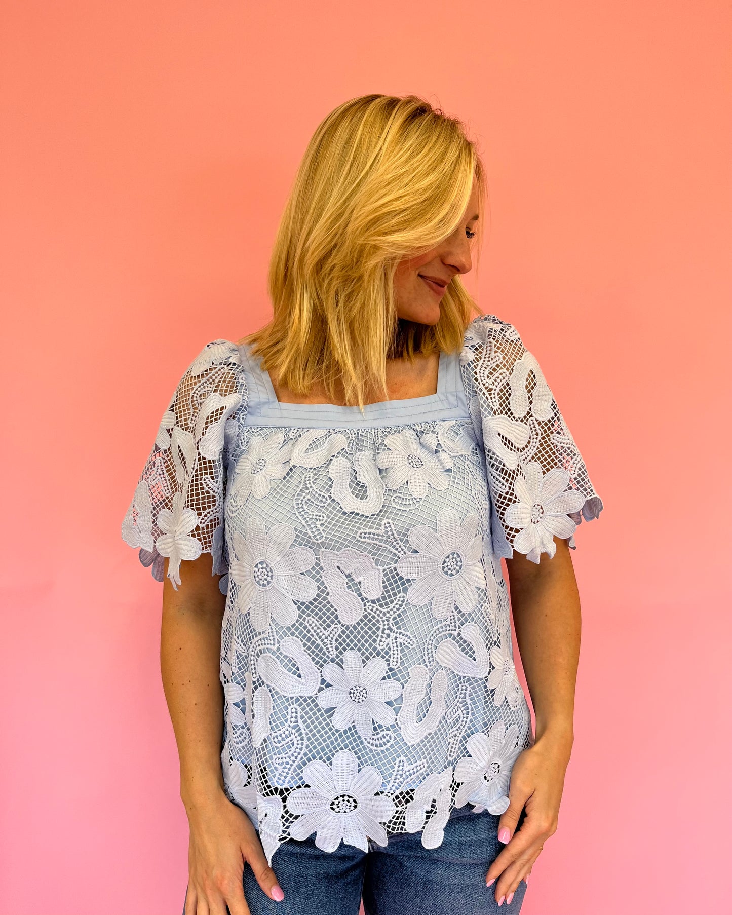 Hope Blue Floral Lace Top