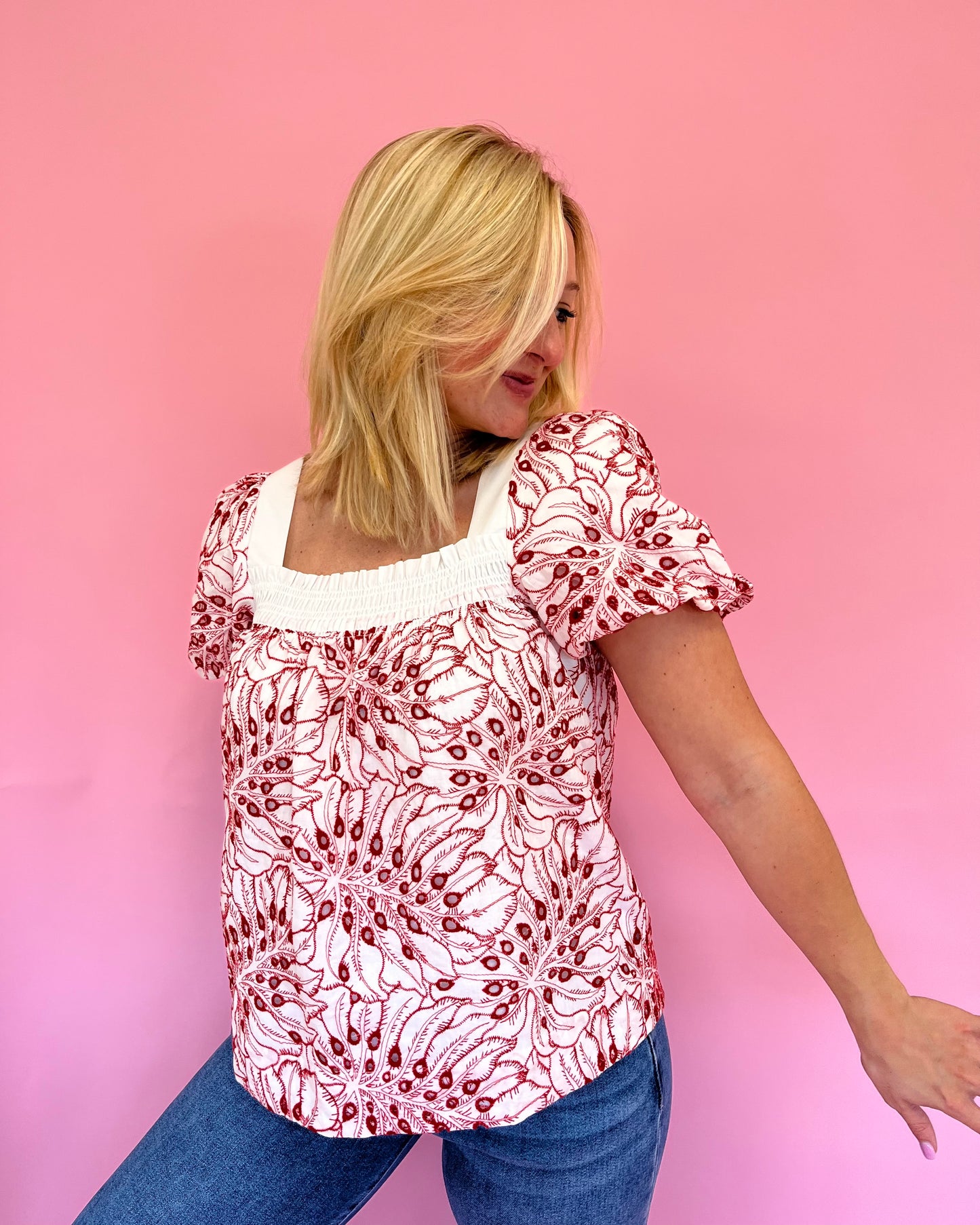 Jessica Red Eyelet Top