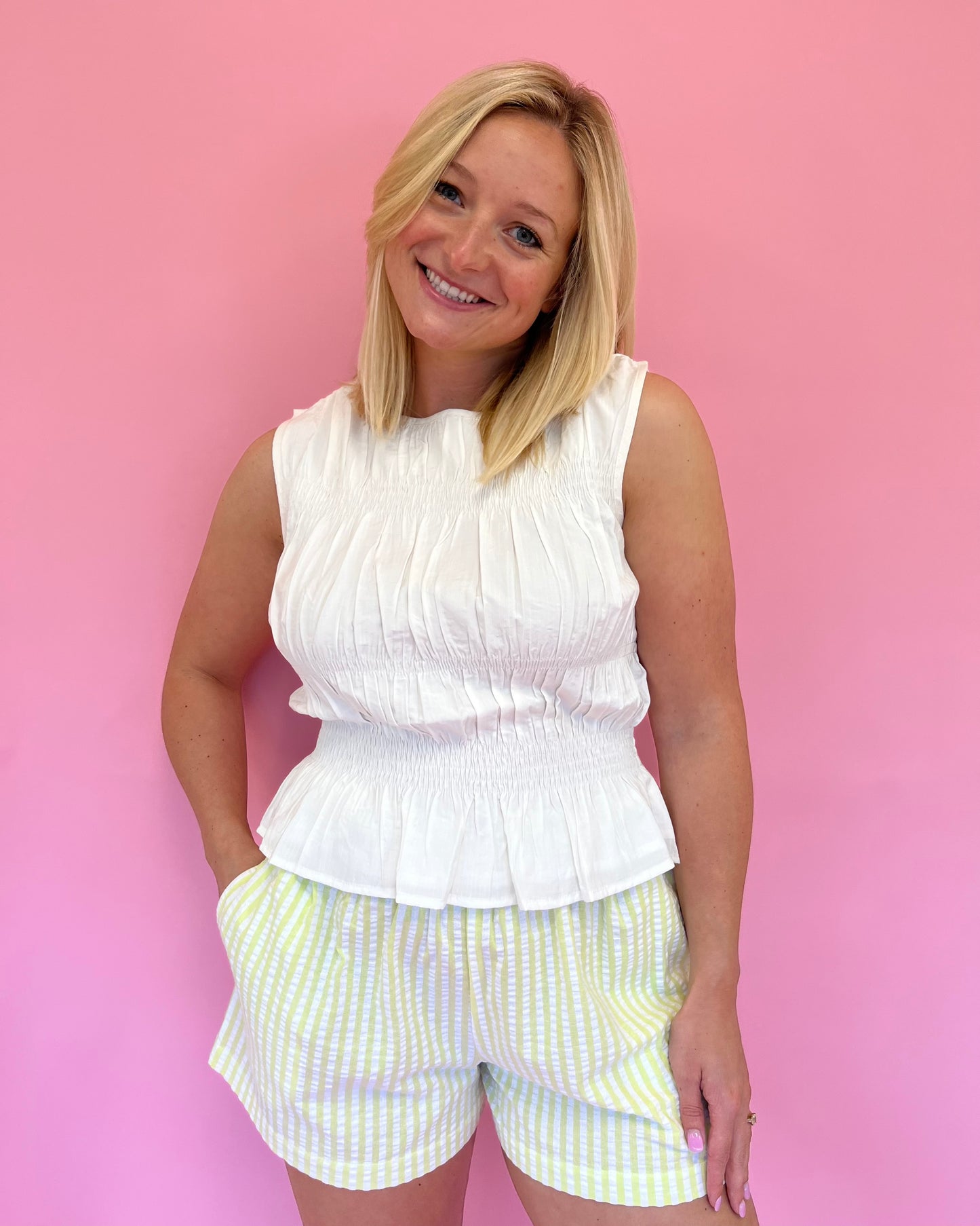 Cassie Lime Seersucker Shorts