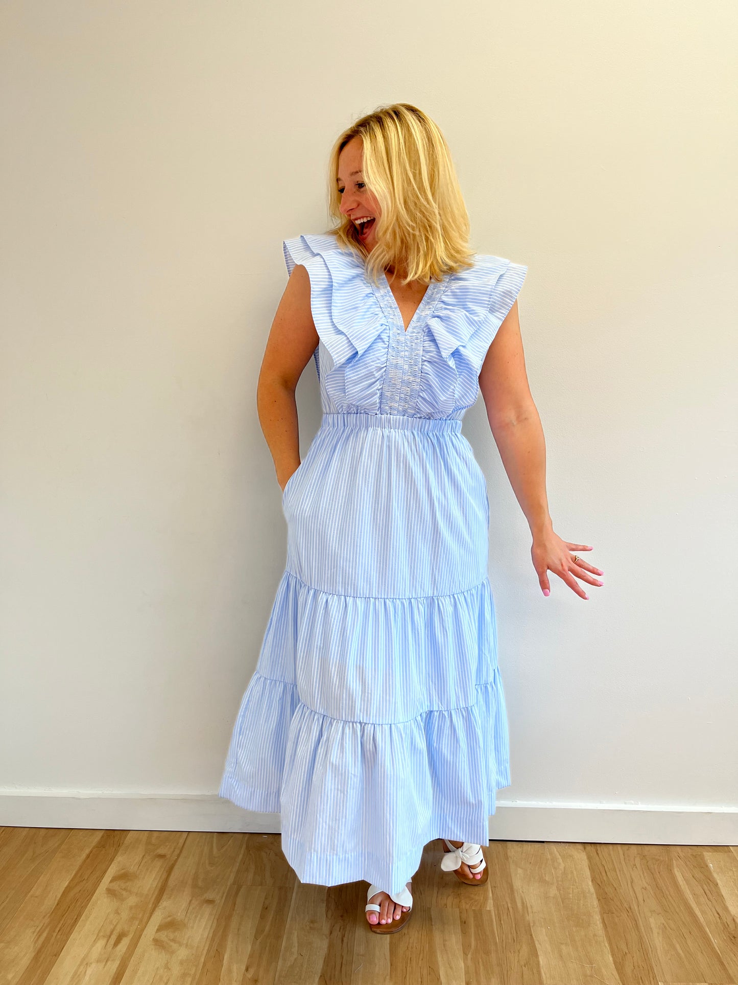 Elaine Blue and White Stripe Dress