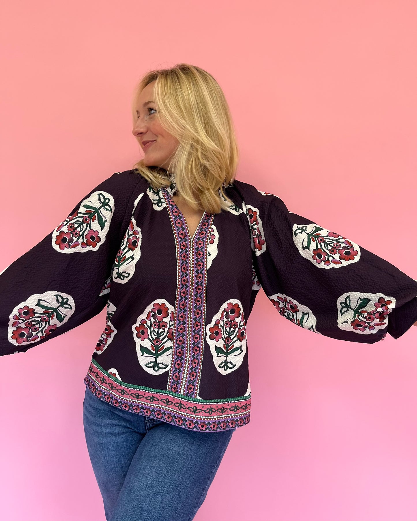 Willa Plum Block Print Top