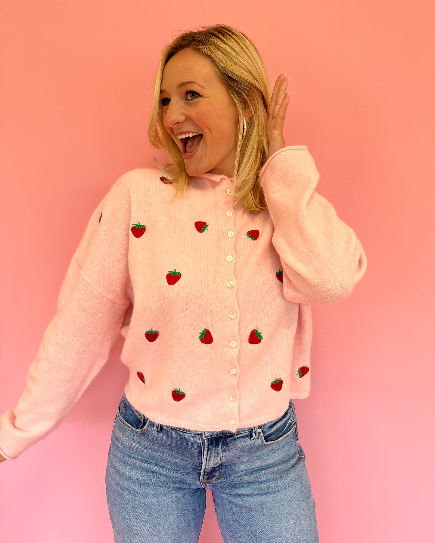 Lainey Pink Strawberry Cardigan