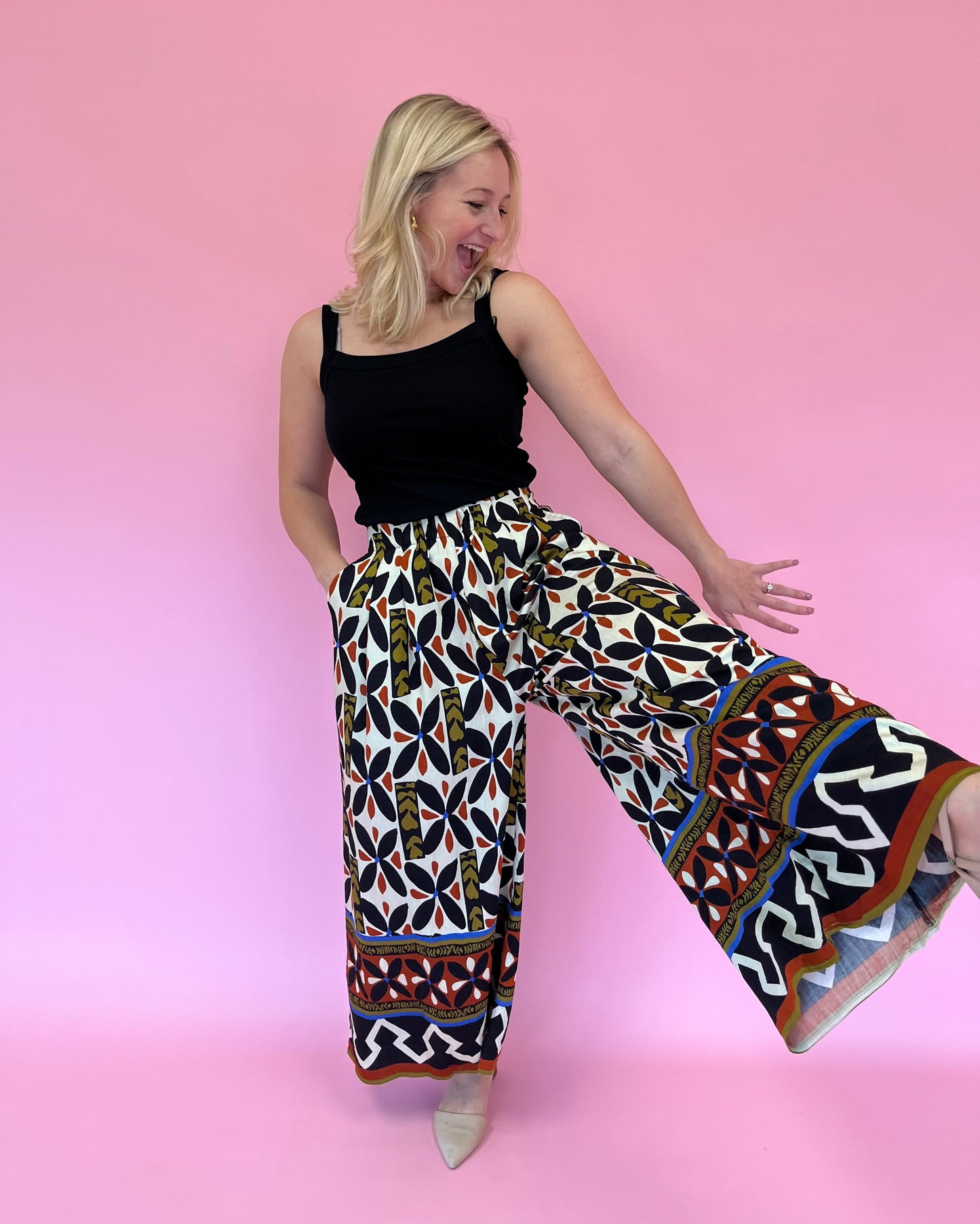 Maeve Black Patterned Pants