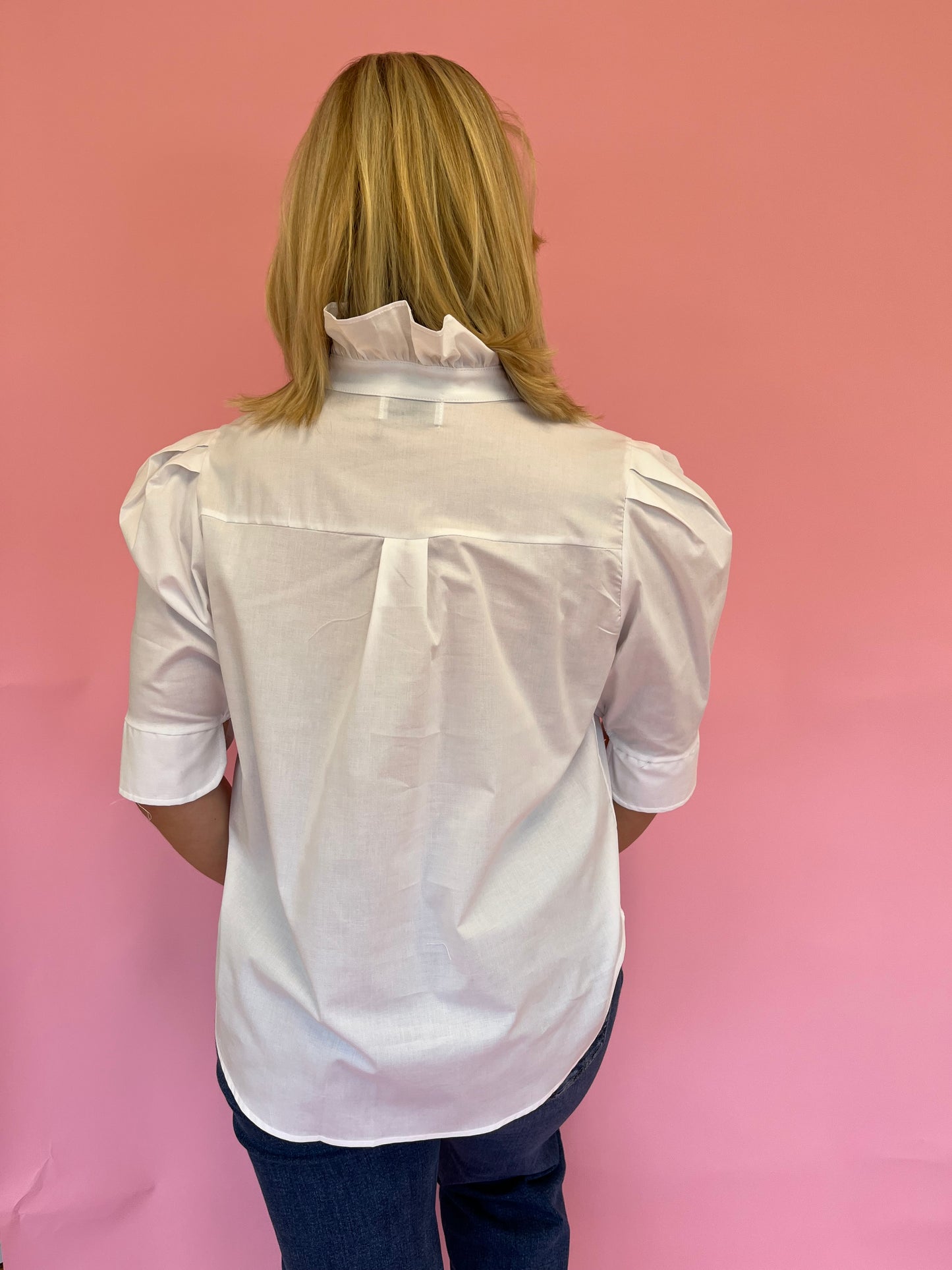 Jodie White Ruffle Collar Top