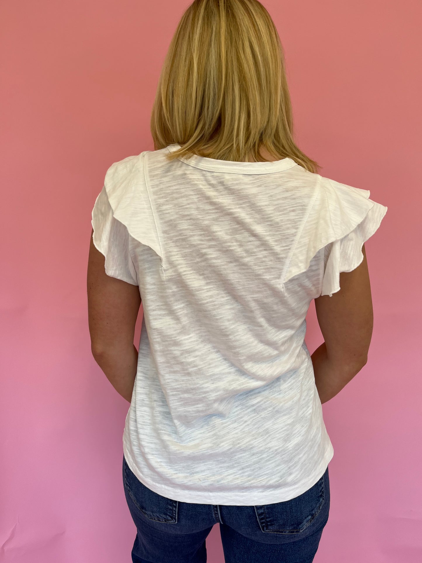 Emily White Flutter Sleeve Top