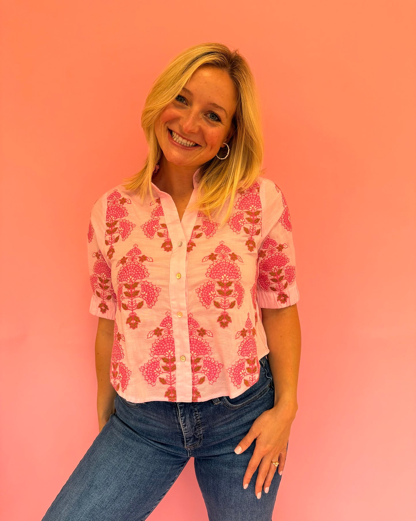 Hanna Pink Button Up Top