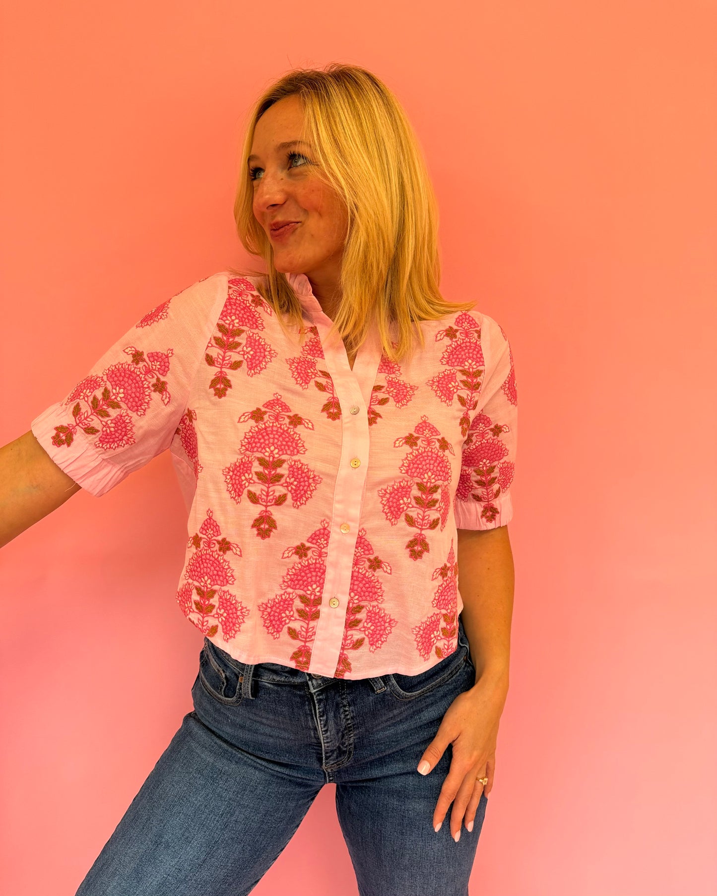 Hanna Pink Button Up Top