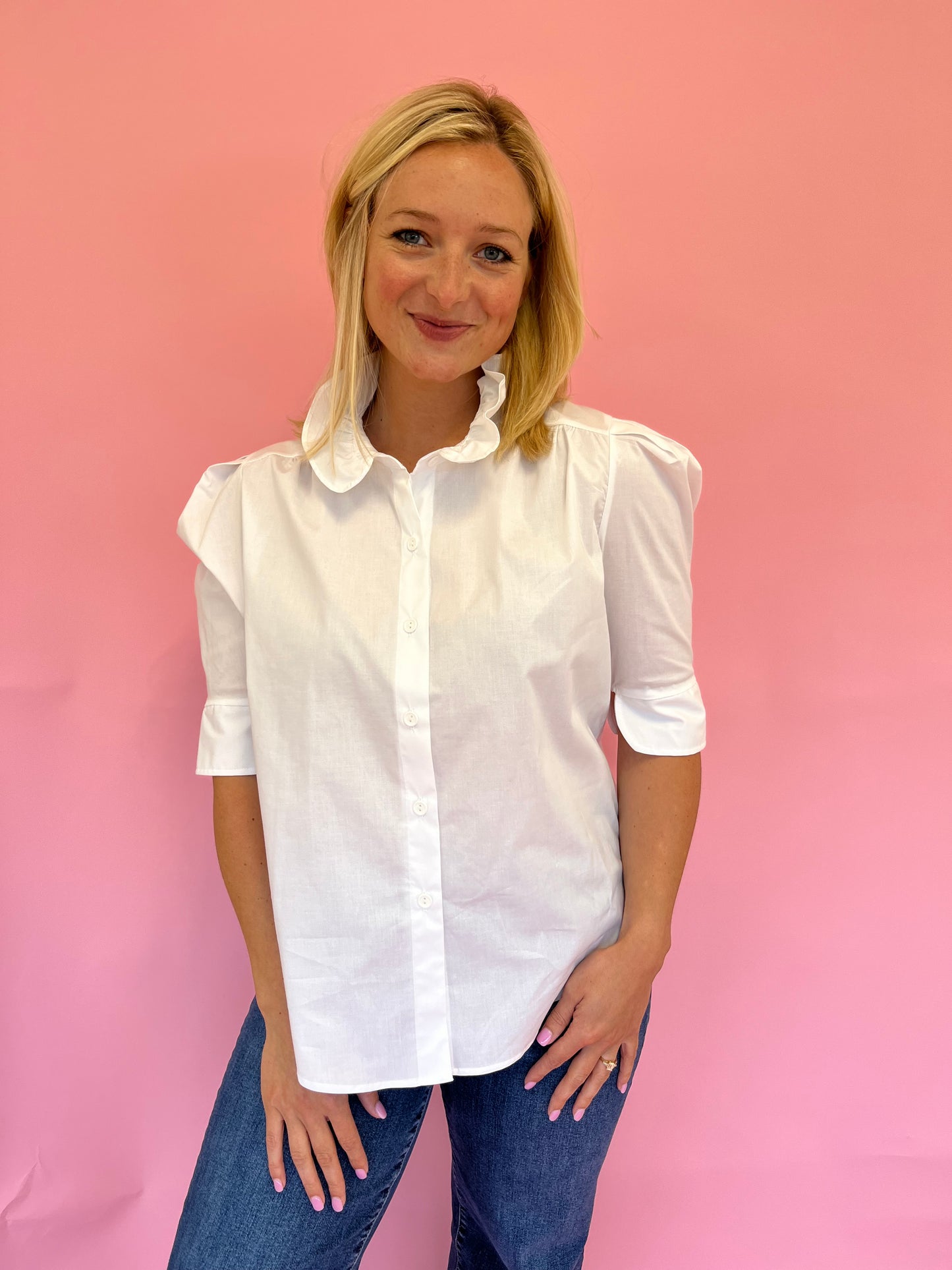 Jodie White Ruffle Collar Top