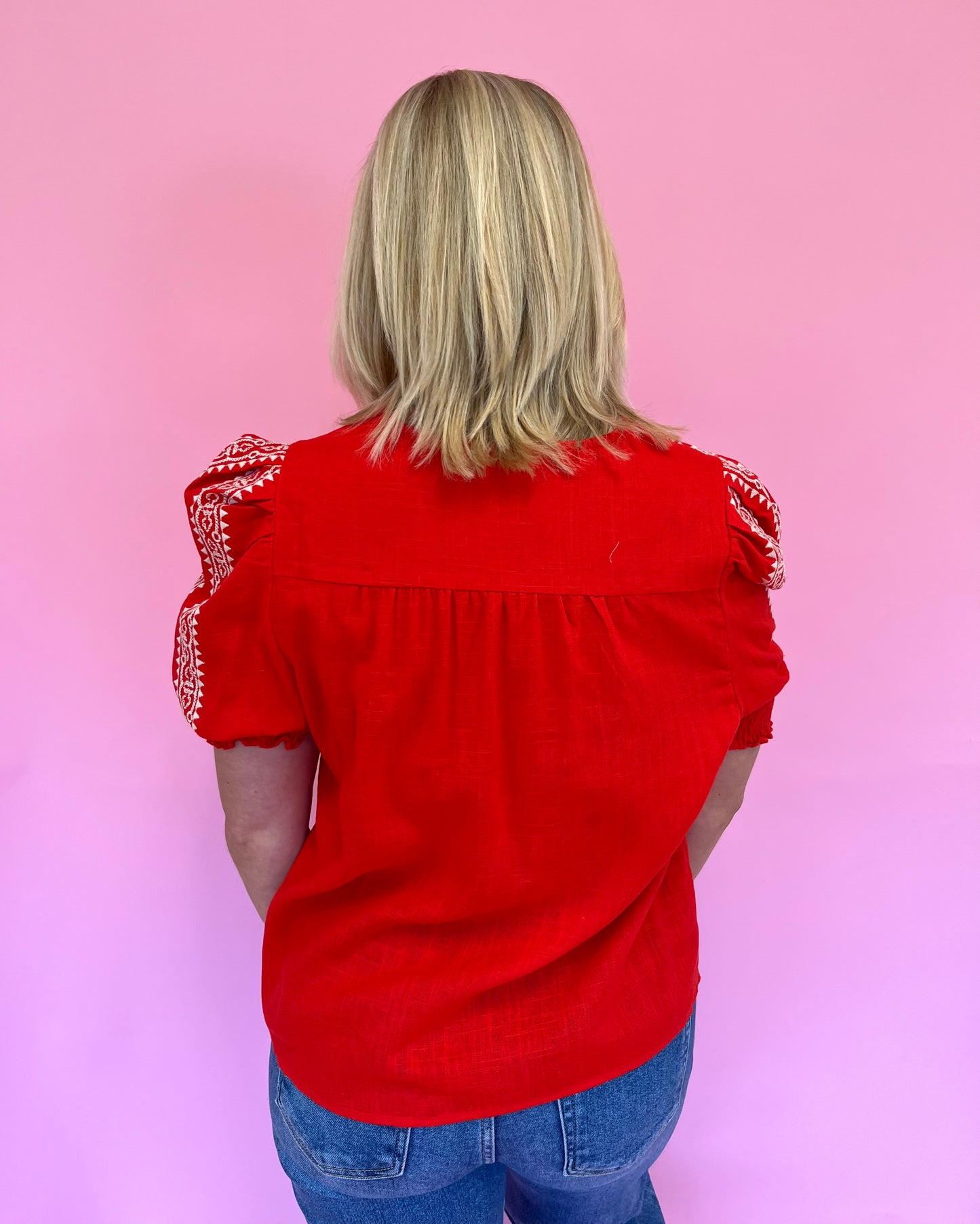 Reba Red Embroidered Top