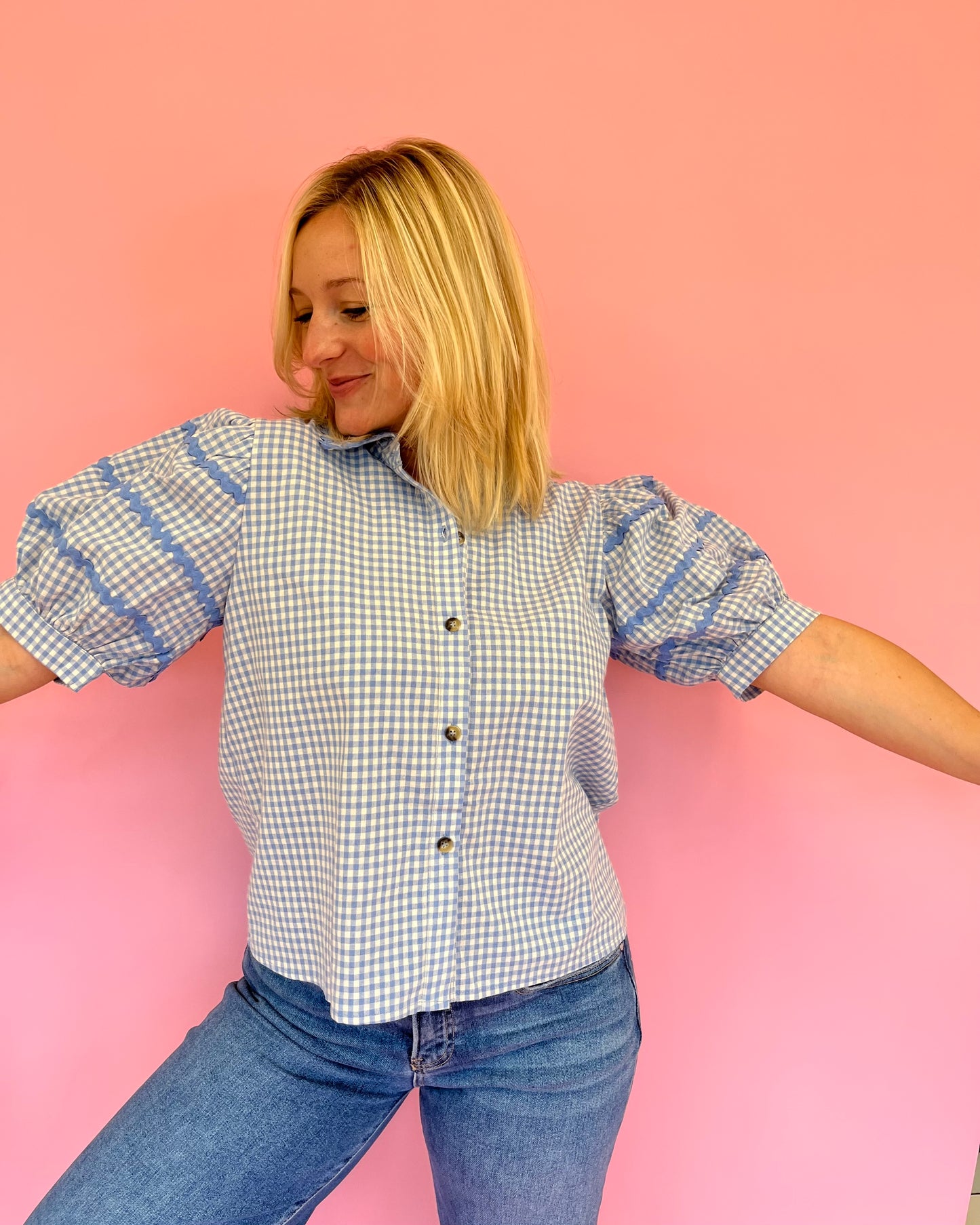Amy Blue Gingham Top