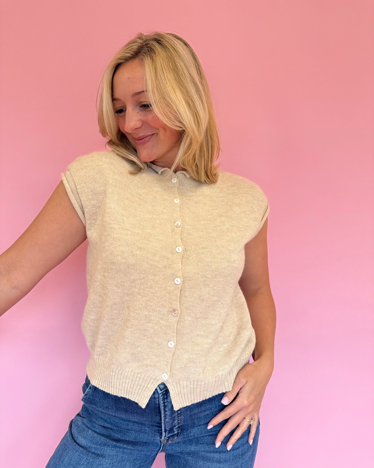 Gretchen Natural Sweater Vest Cardigan