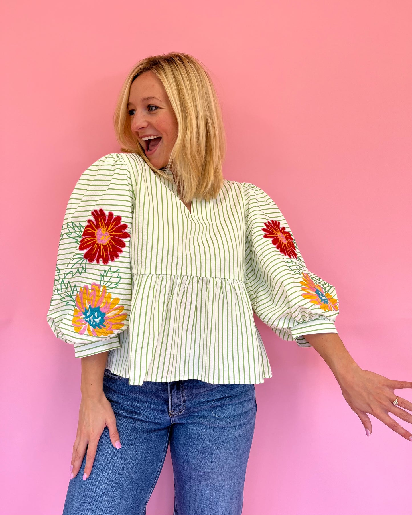 Beverly Green Stripe Floral Top