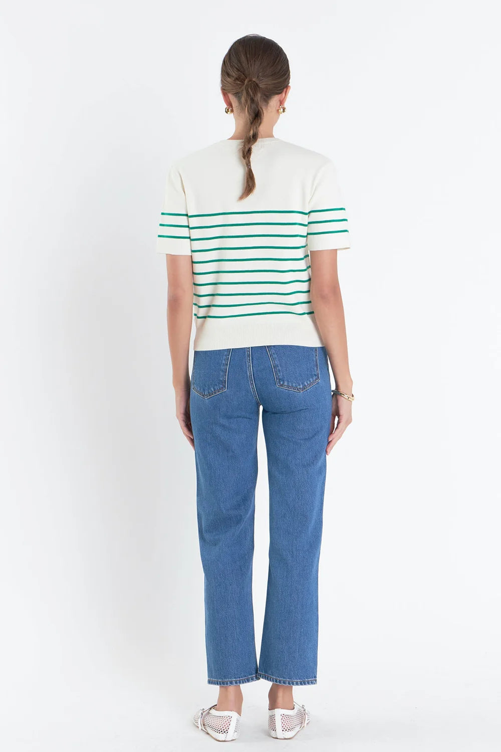 Bri Stripe Sweater with Flower Applique