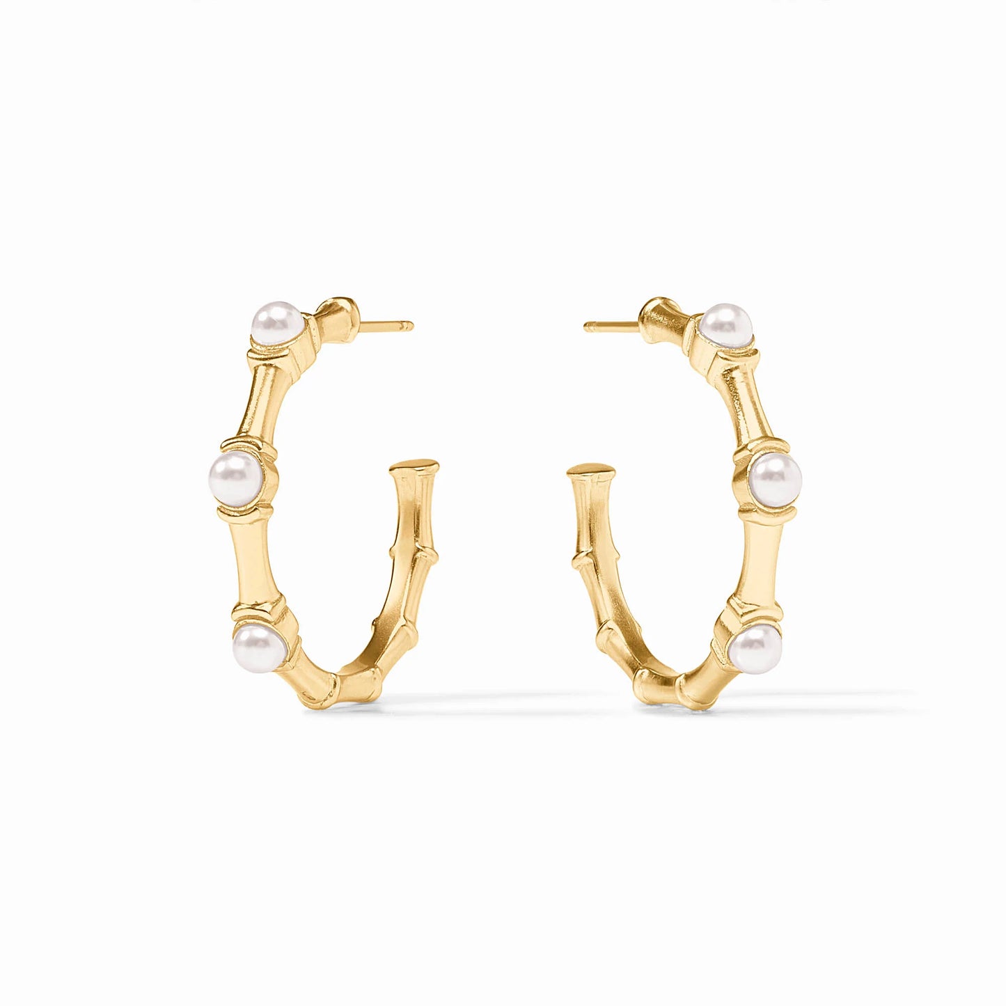 Bamboo Stone Hoop - Gold and Pearl