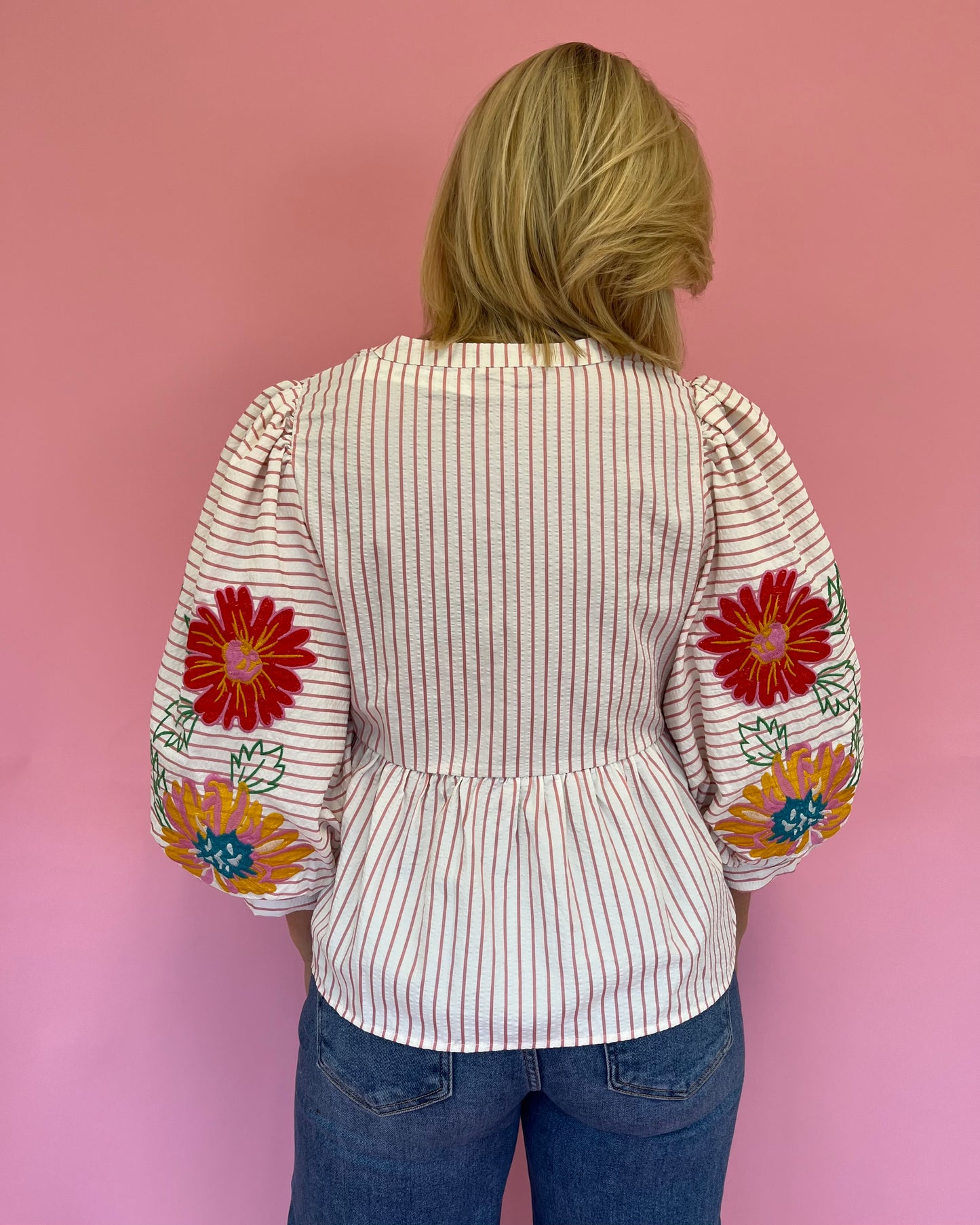 Beverly Pink Stripe Floral Top