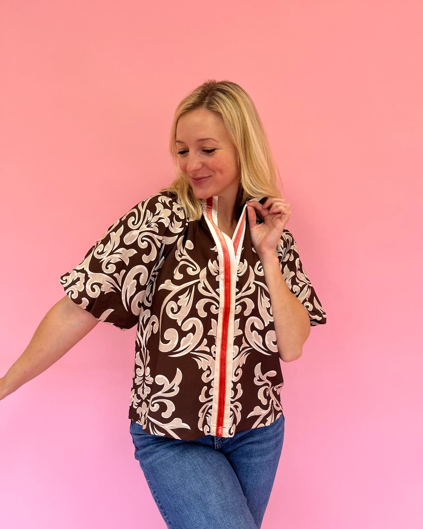 Suzie Brown Puff Sleeve Top